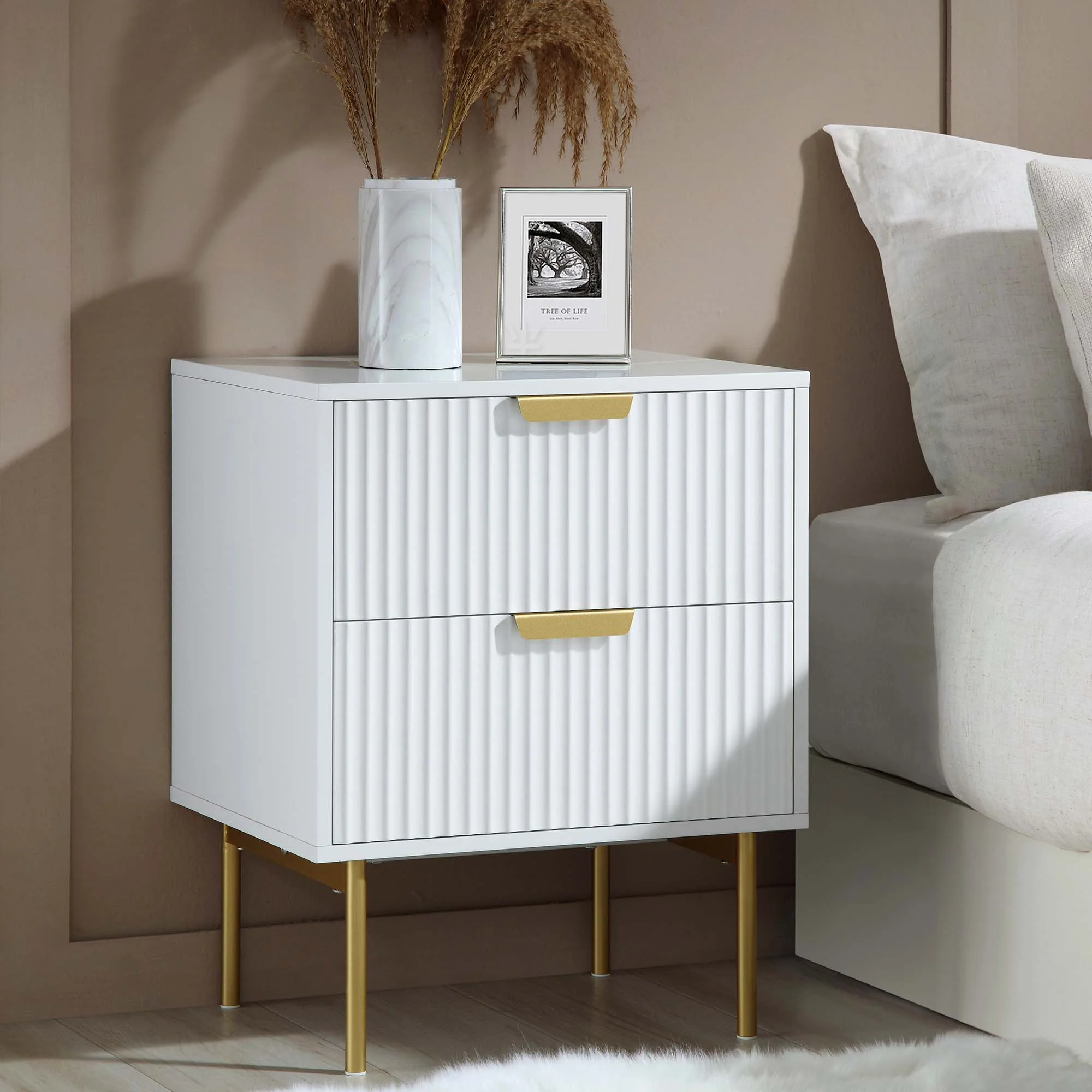 Richmond Ridged 2 Drawer Bedside Table, Matte White - Image 2
