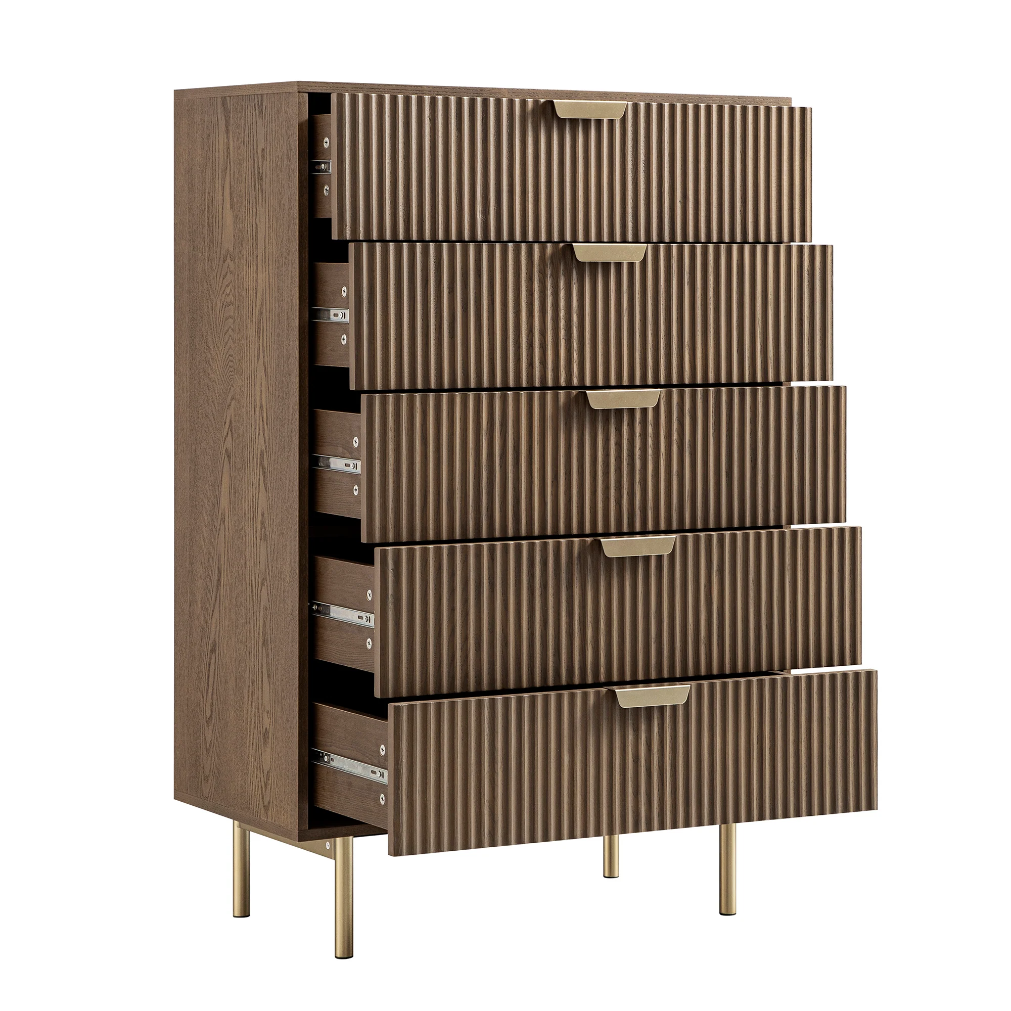 Richmond Ridged Chest of 5 Drawers, Dark Ash - Image 10