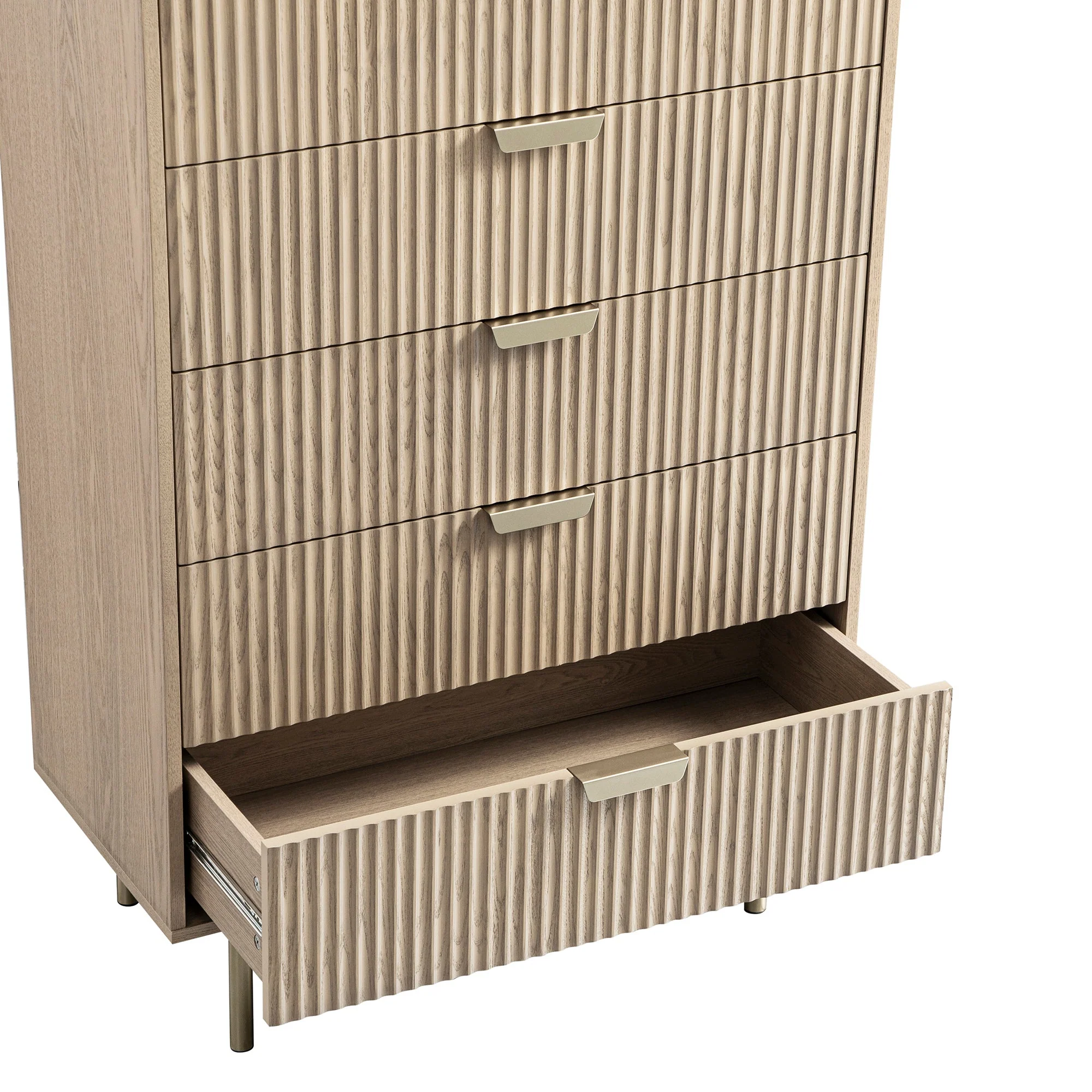 Richmond Ridged Chest of 5 Drawers, Light Ash - Image 13