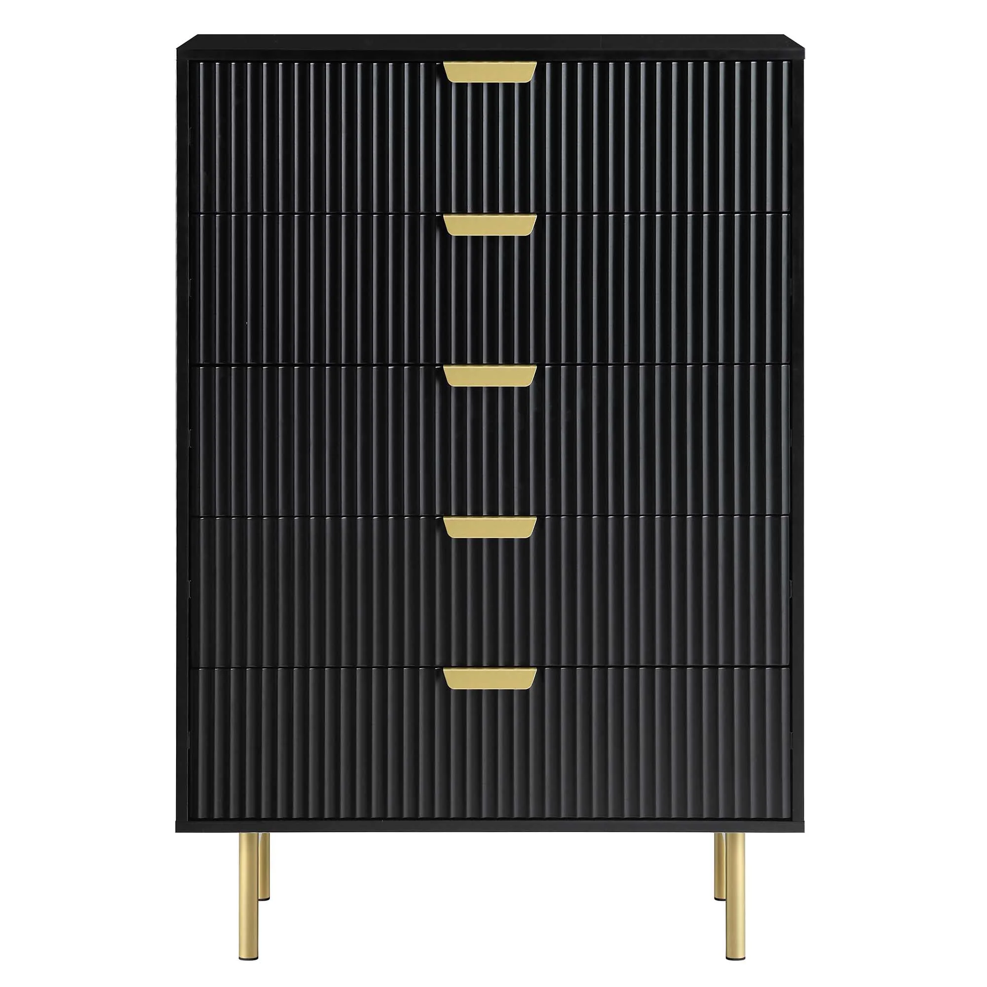 Richmond Ridged Chest of 5 Drawers, Matte Black - Image 3