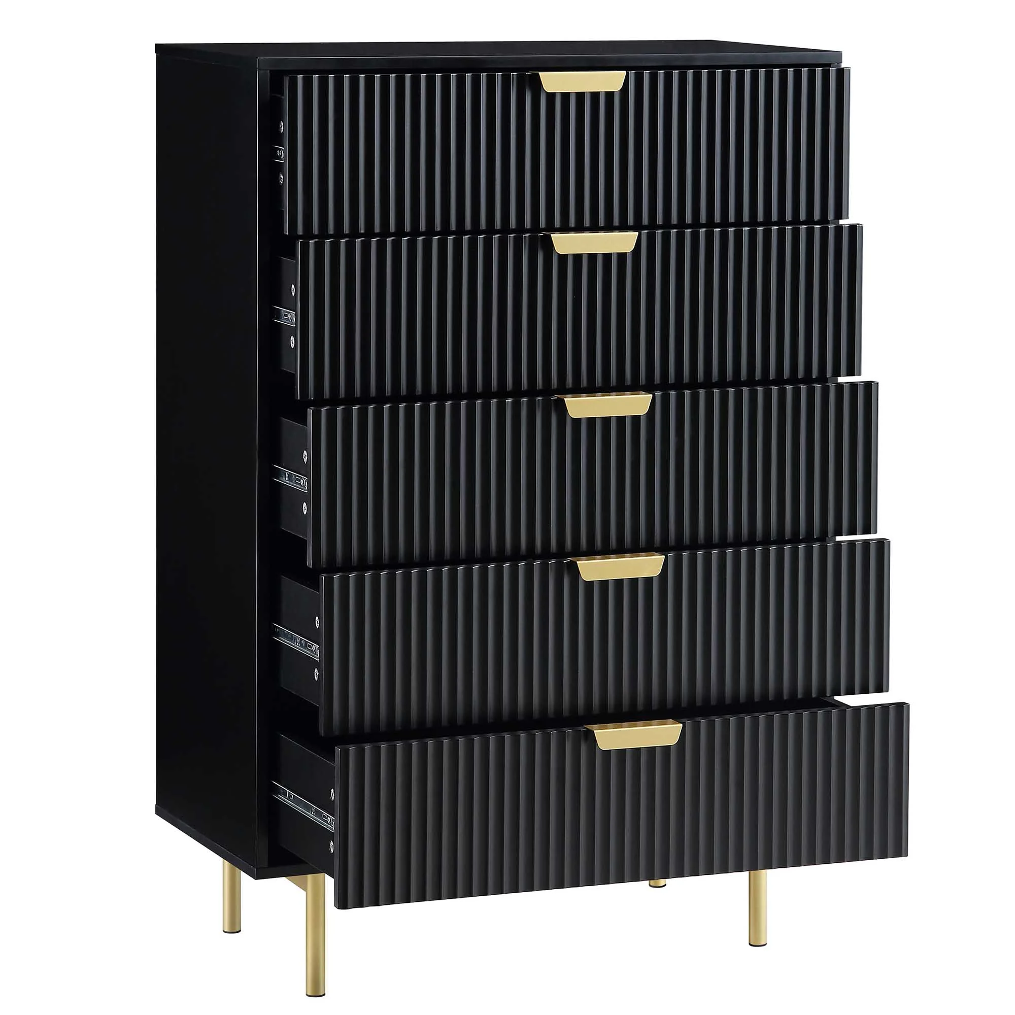 Richmond Ridged Chest of 5 Drawers, Matte Black - Image 4
