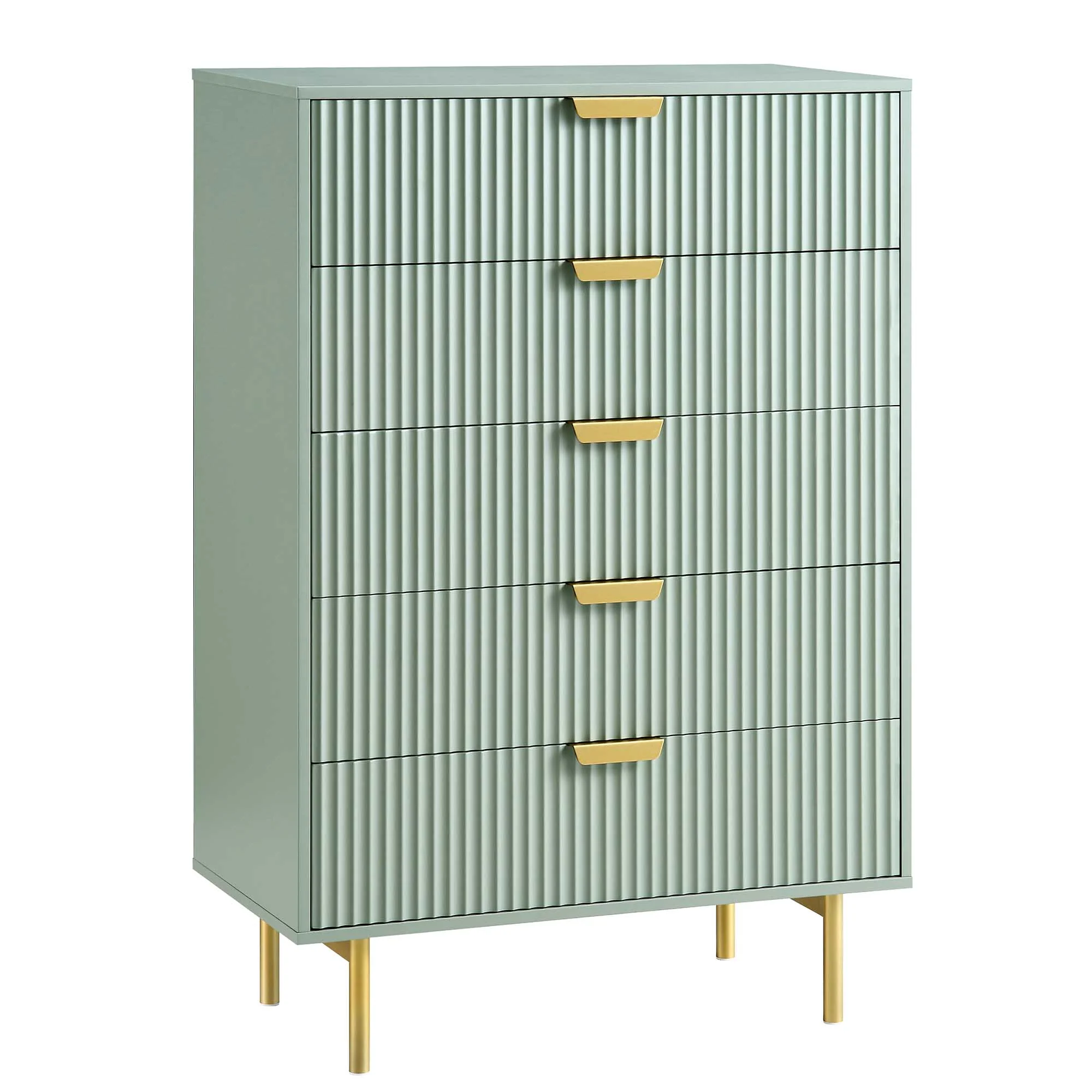 Richmond Ridged Chest of 5 Drawers, Matte Sage Green - Image 5