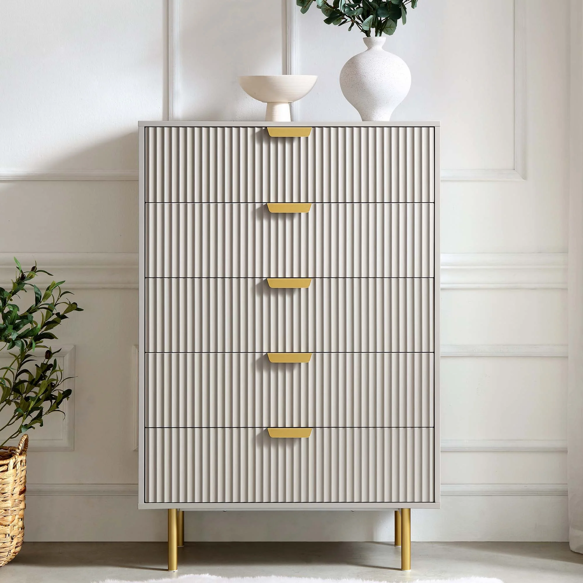 Richmond Ridged Chest of 5 Drawers, Matte Taupe - Image 2