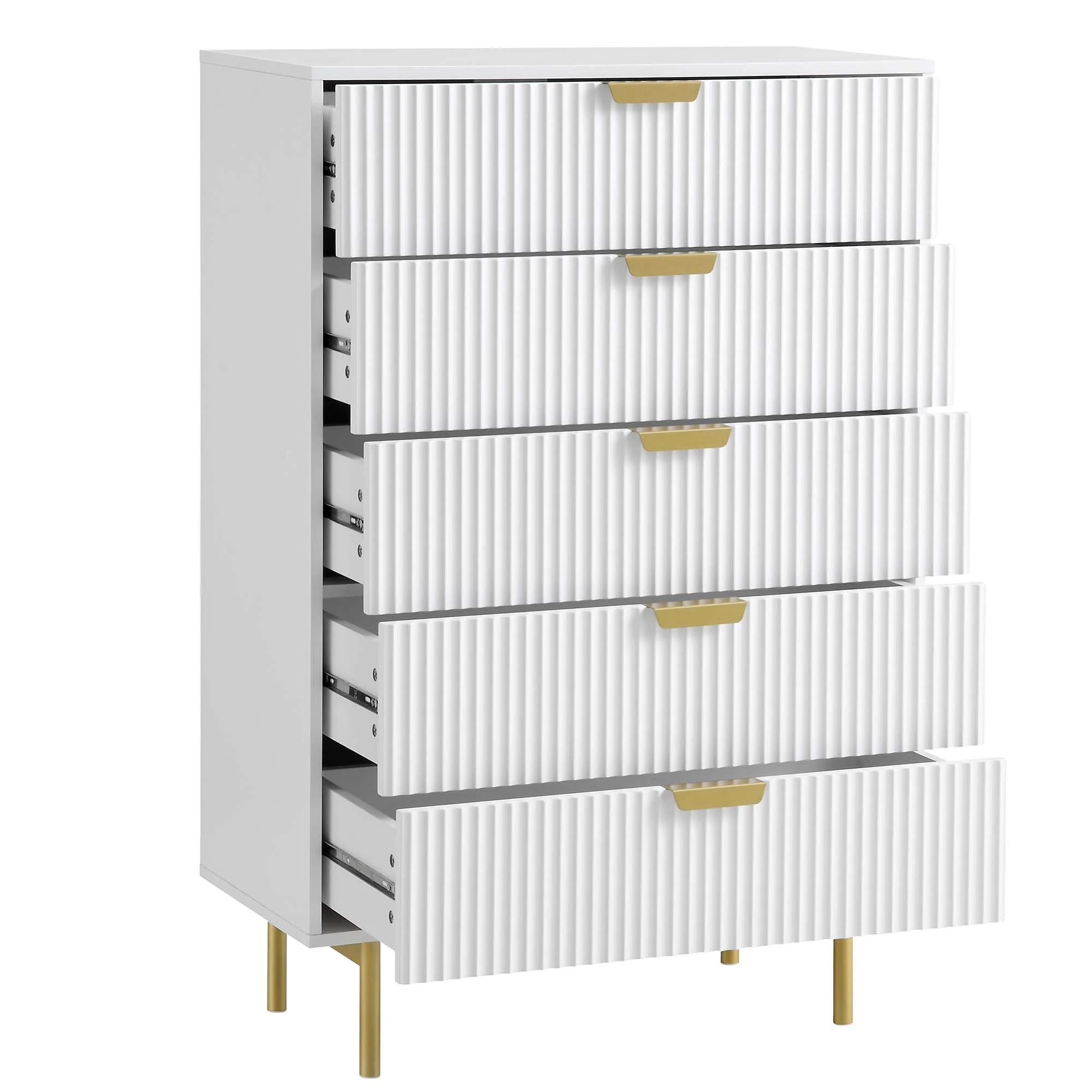 Richmond Ridged Chest of 5 Drawers, Matte White - Image 5