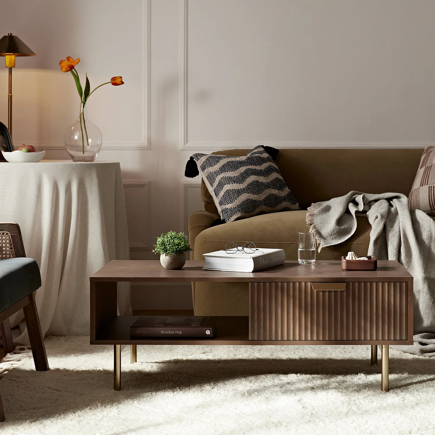 Richmond Ridged Coffee Table with Drawer, Dark Ash - Image 3