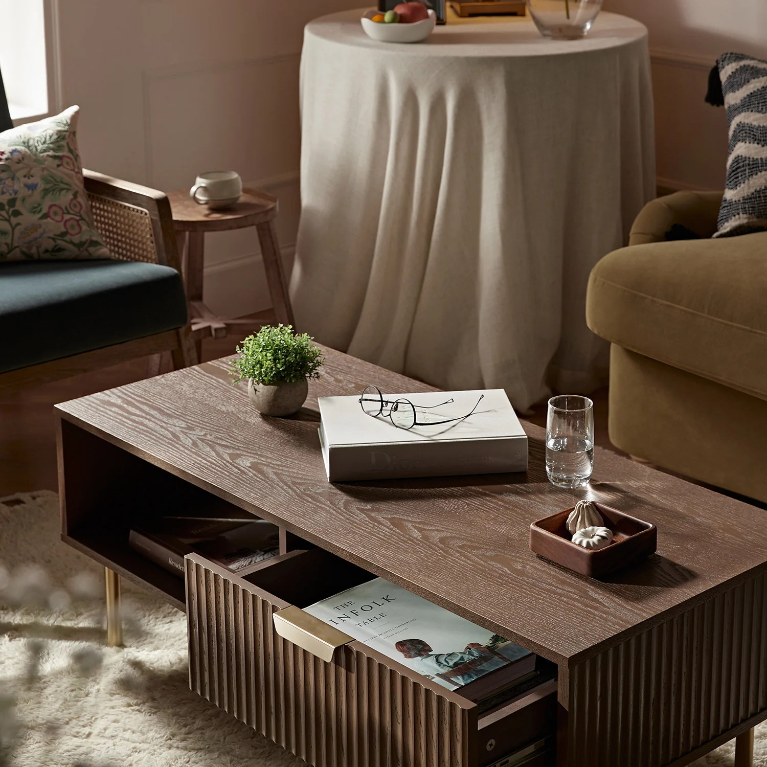 Richmond Ridged Coffee Table with Drawer, Dark Ash - Image 4