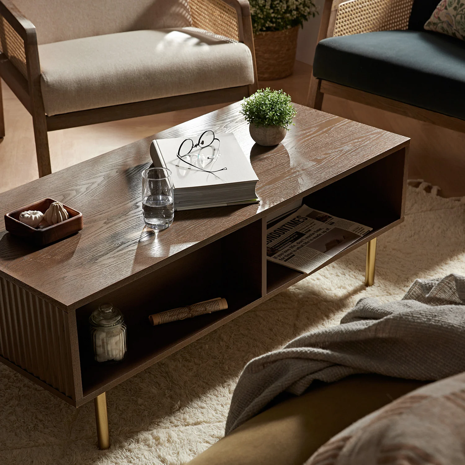 Richmond Ridged Coffee Table with Drawer, Dark Ash - Image 5