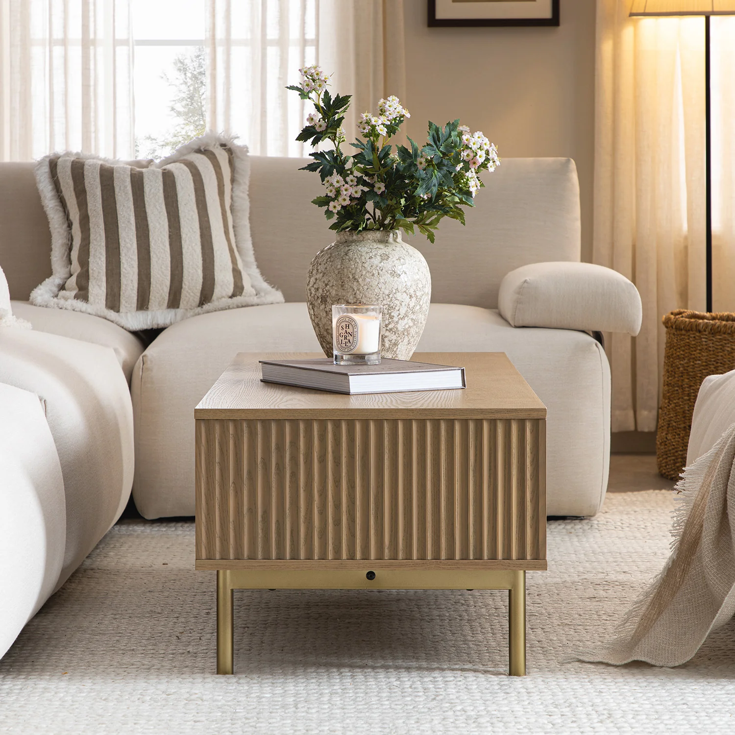Richmond Ridged Coffee Table with Drawer, Light Ash - Image 4