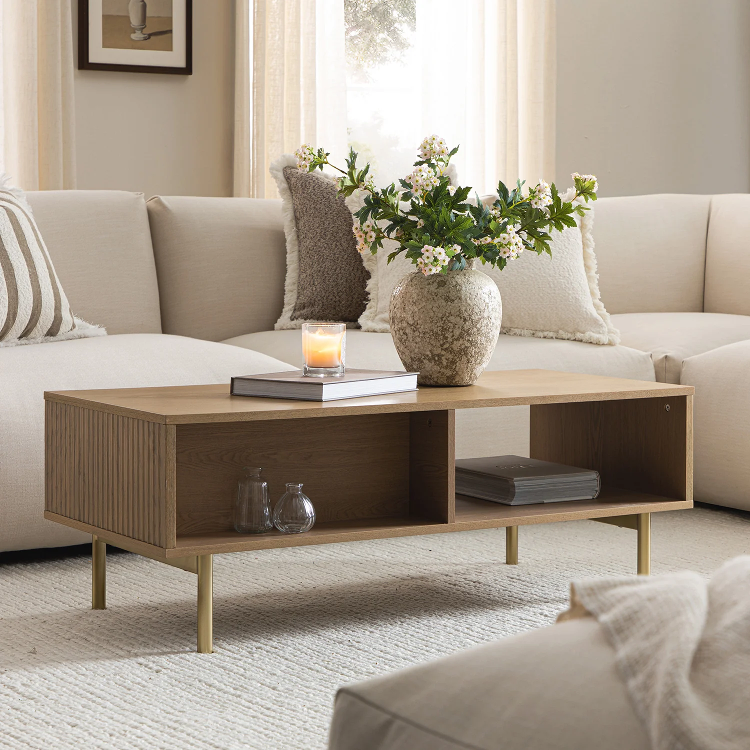 Richmond Ridged Coffee Table with Drawer, Light Ash - Image 5