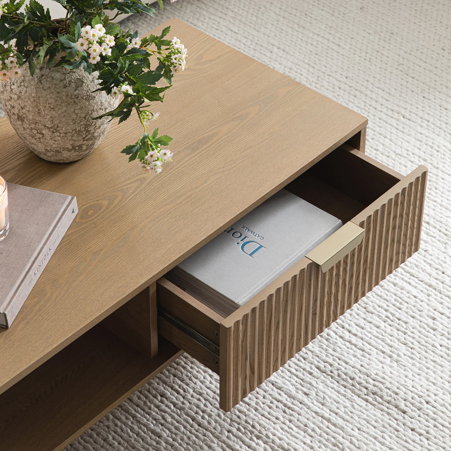 Richmond Ridged Coffee Table with Drawer, Light Ash - Image 6