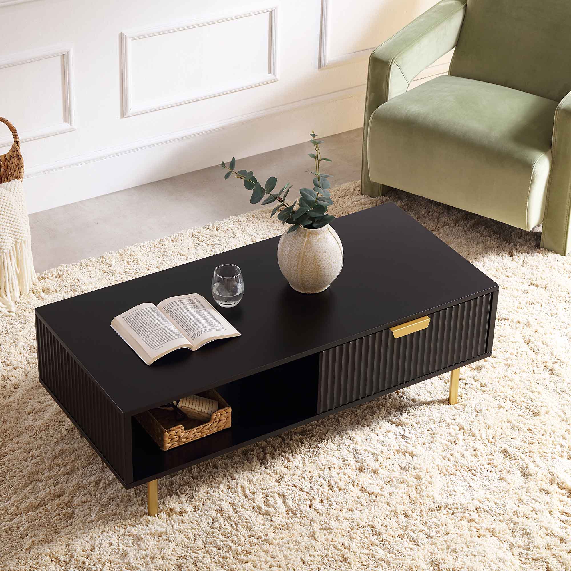 Richmond Ridged Coffee Table with Drawer, Matte Black - Image 3