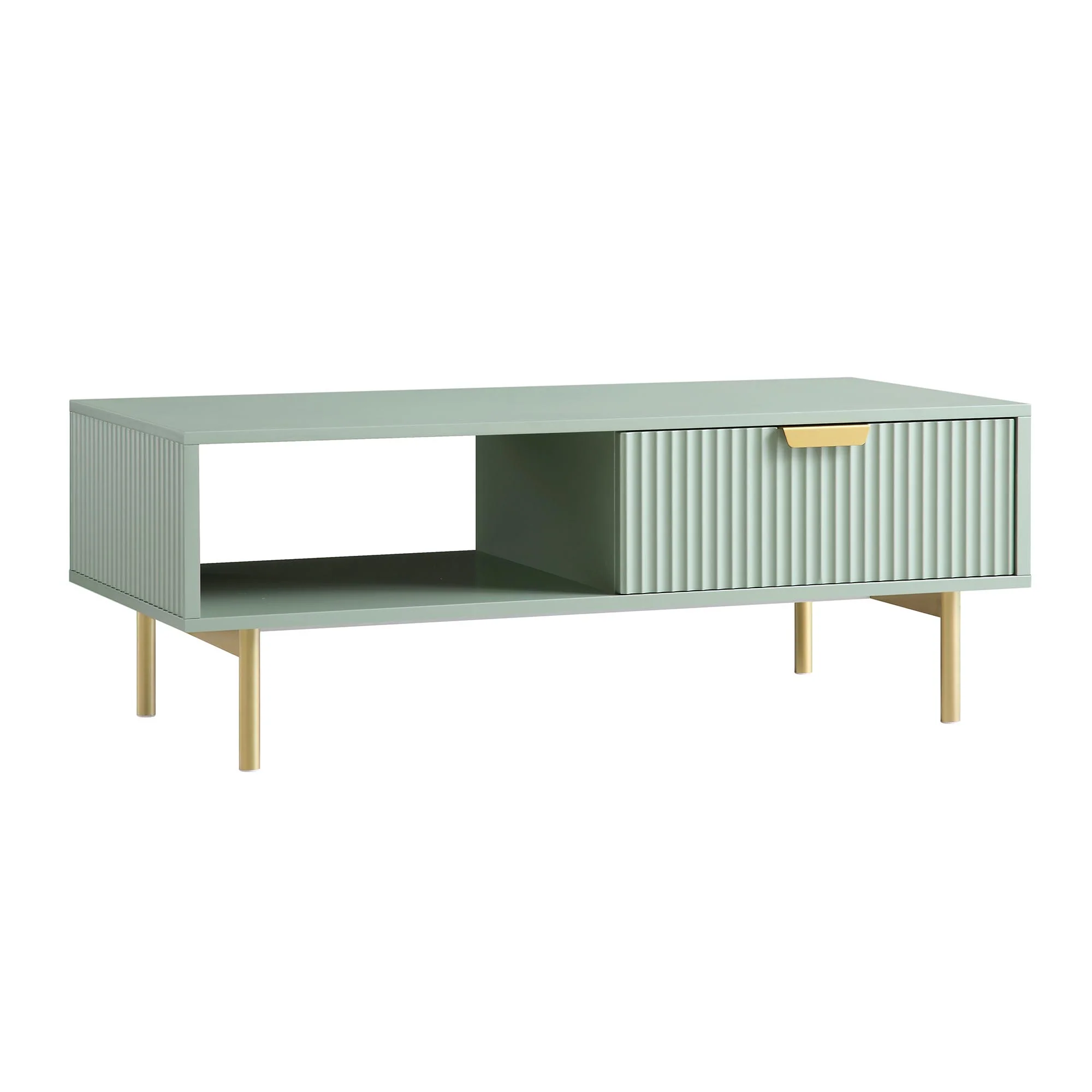 Richmond Ridged Coffee Table with Drawer, Matte Sage Green - Image 5