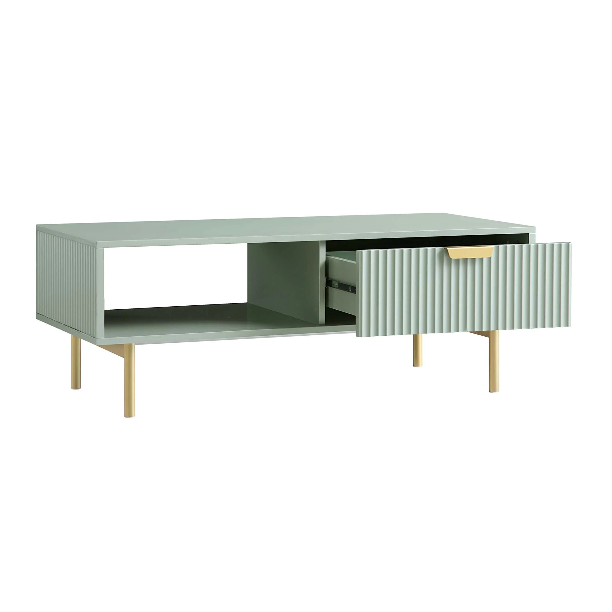 Richmond Ridged Coffee Table with Drawer, Matte Sage Green - Image 7