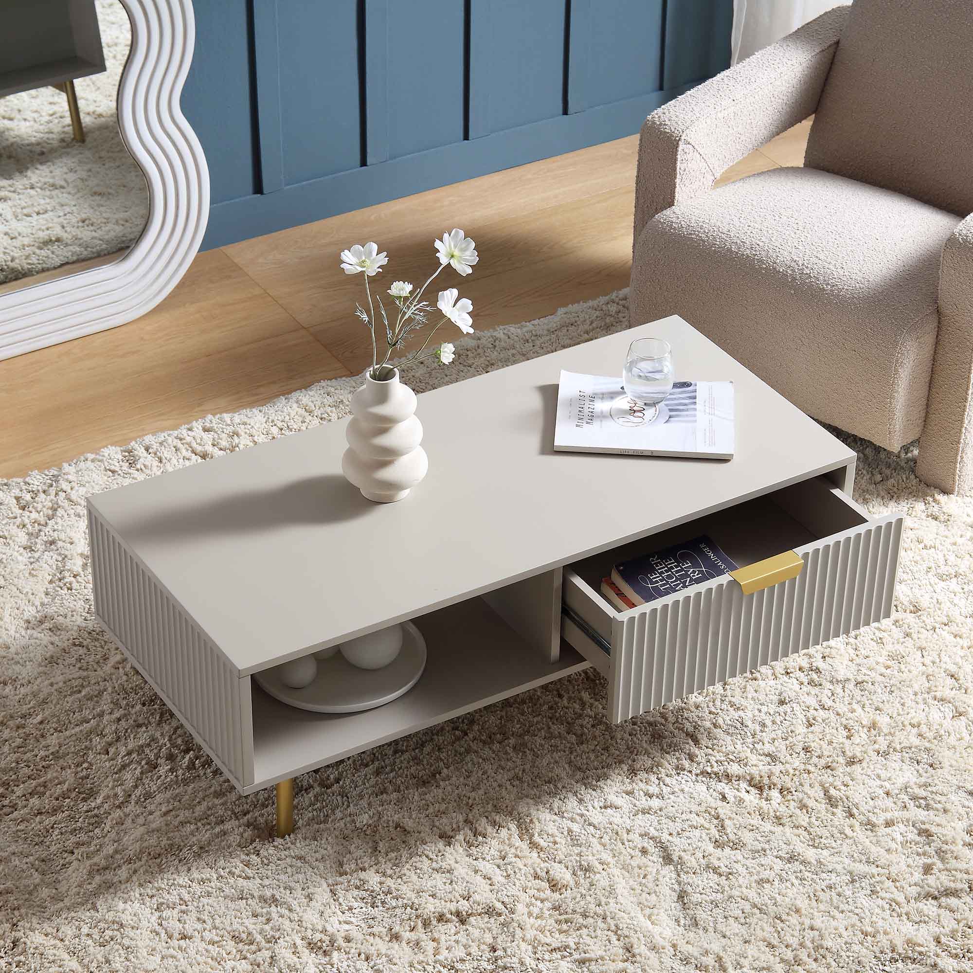 Richmond Ridged Coffee Table with Drawer, Matte Taupe - Image 2