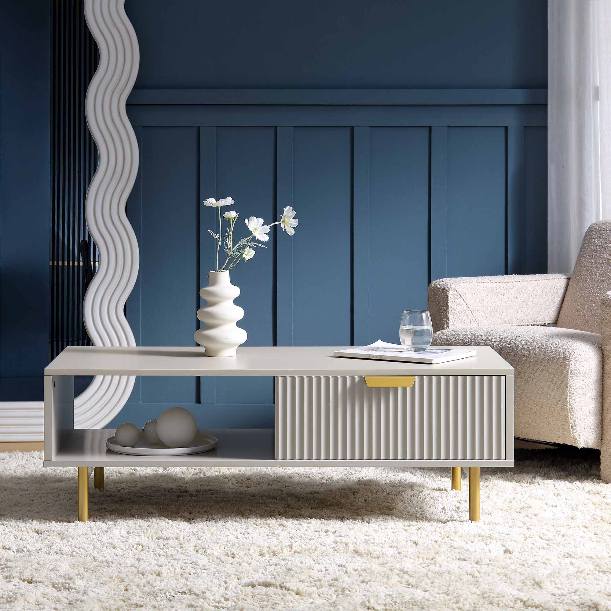 Richmond Ridged Coffee Table with Drawer, Matte Taupe - Image 3