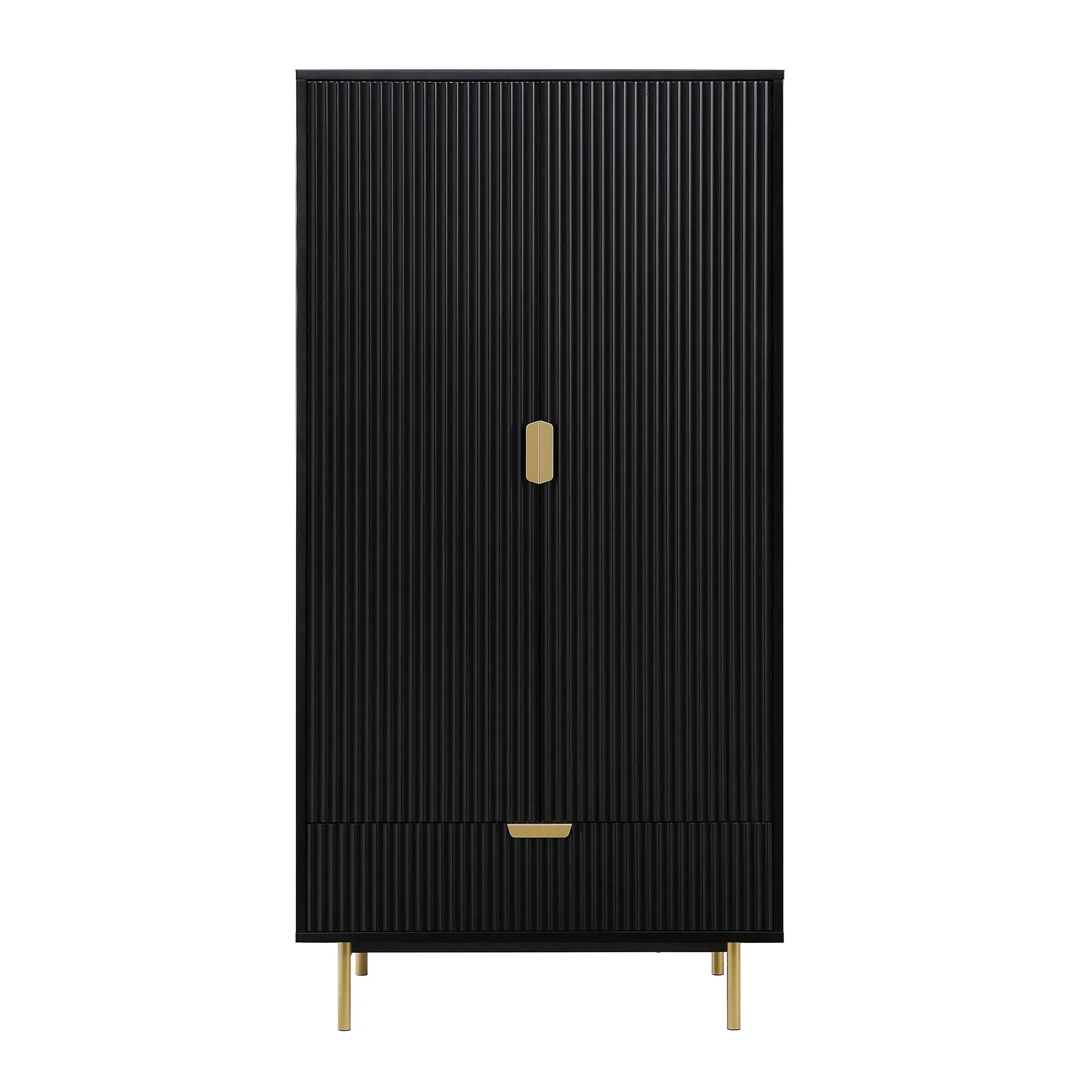Richmond Ridged Double Wardrobe with Drawer, Matte Black - Image 4