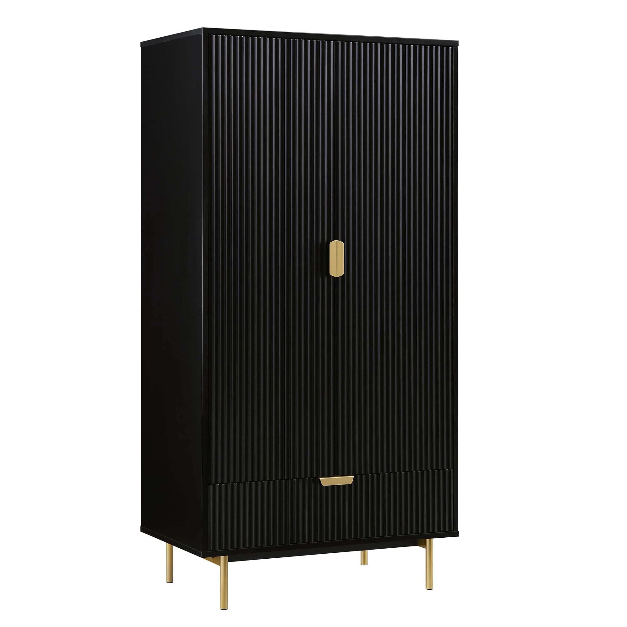 Richmond Ridged Double Wardrobe with Drawer, Matte Black - Image 5