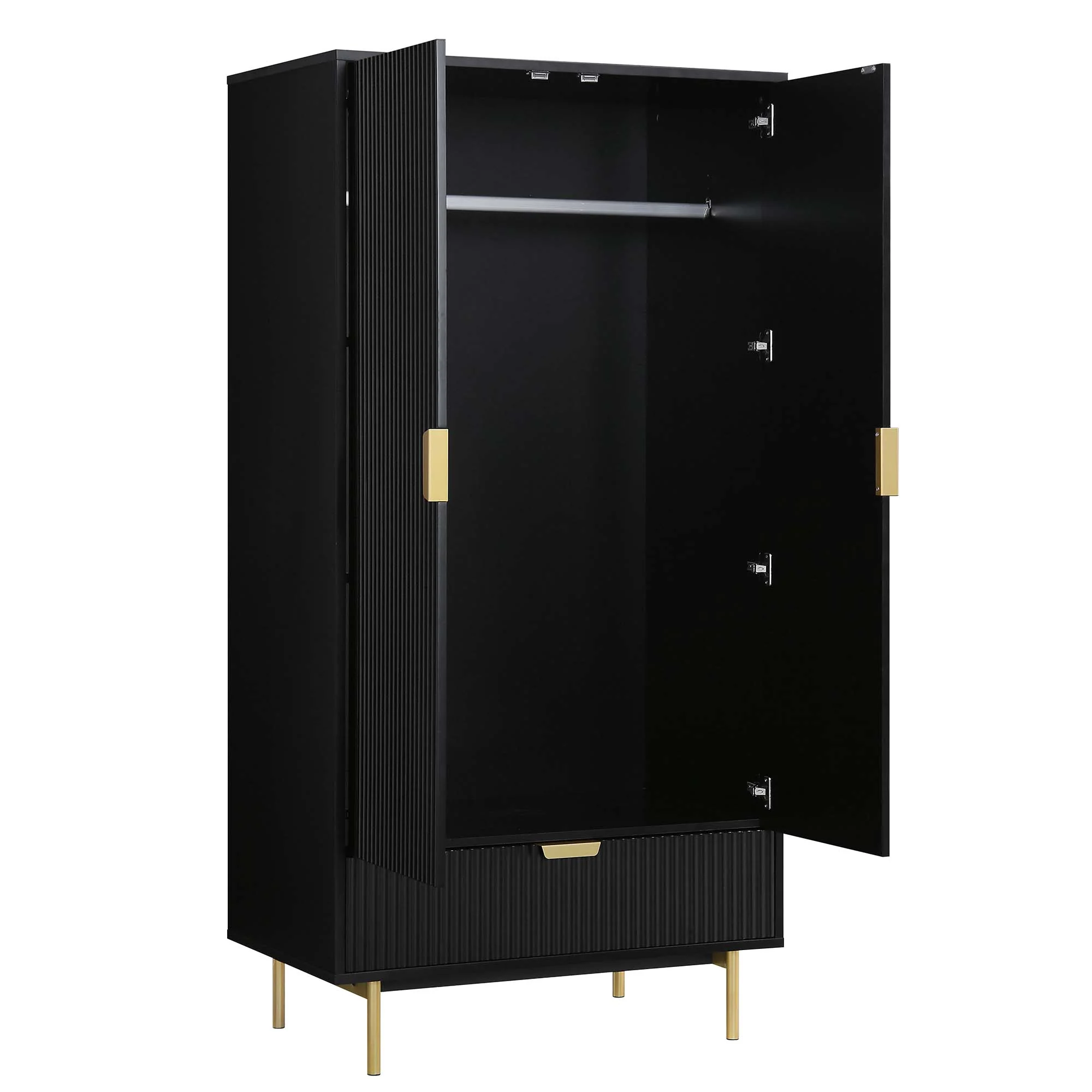 Richmond Ridged Double Wardrobe with Drawer, Matte Black - Image 7