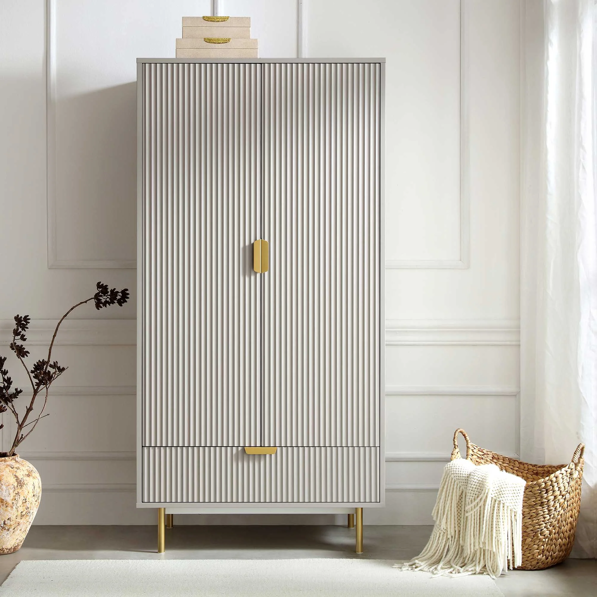 Richmond Ridged Double Wardrobe with Drawer, Matte Taupe - Image 2