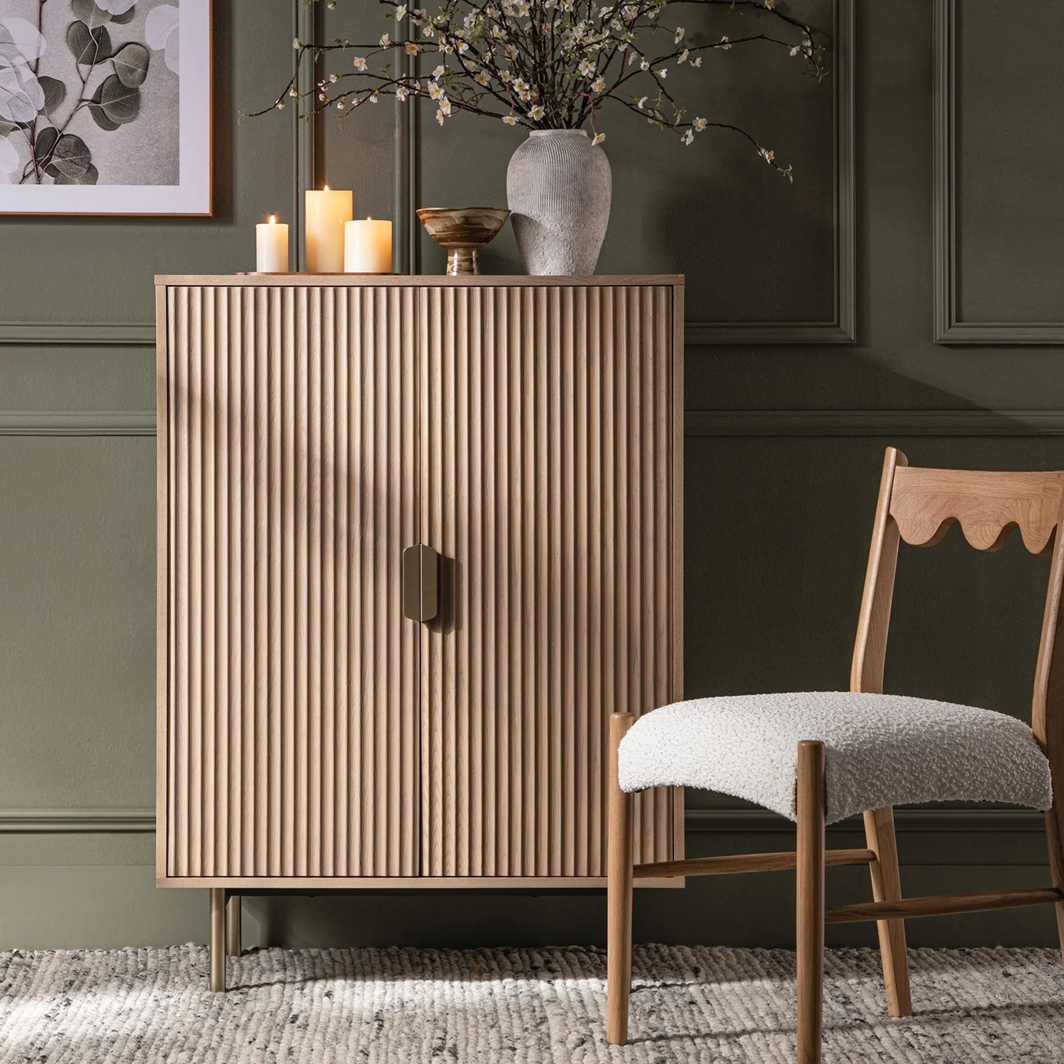 Richmond Ridged Highboard Storage Cabinet, Light Ash - Image 2