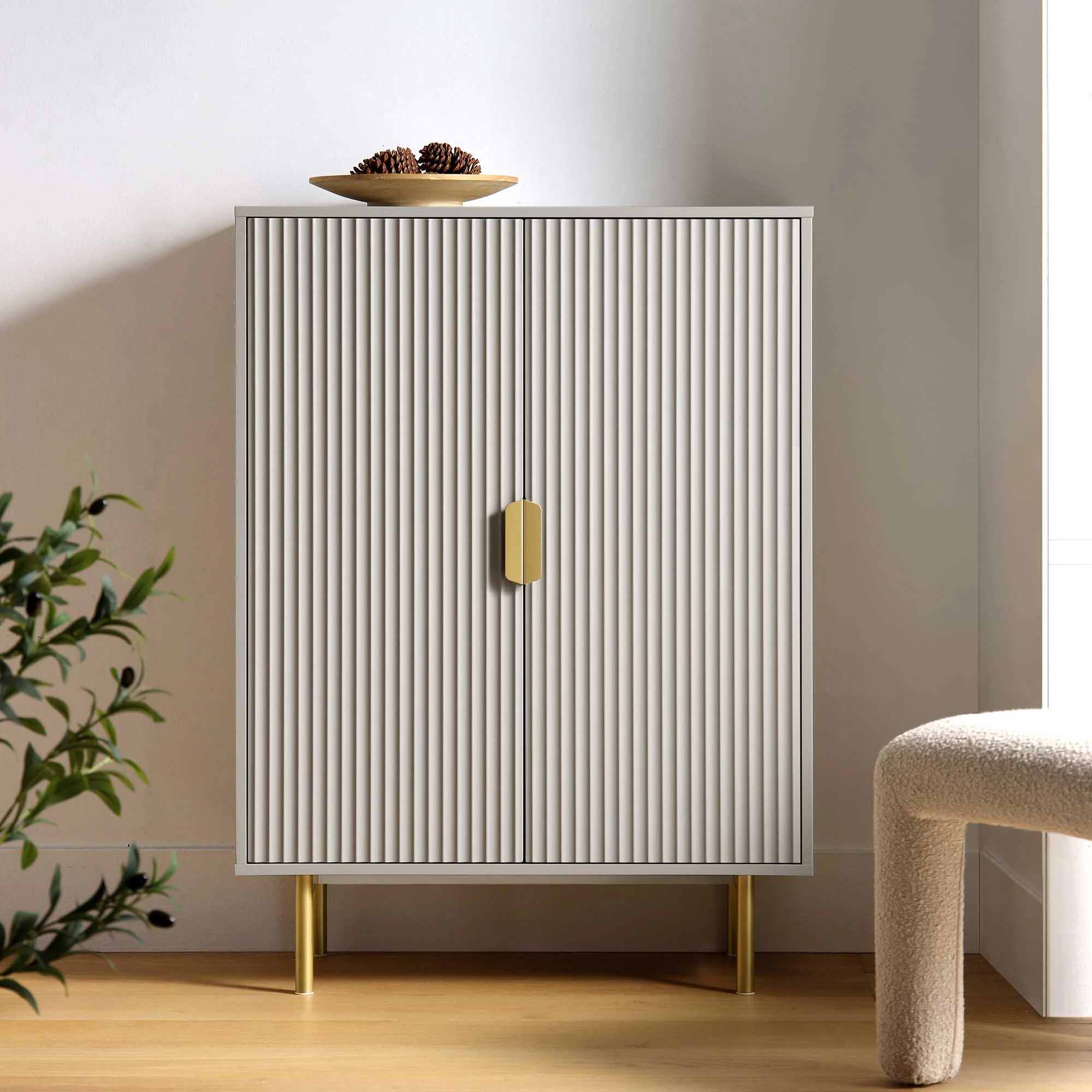 Richmond Ridged Highboard Storage Cabinet, Matte Taupe - Image 2