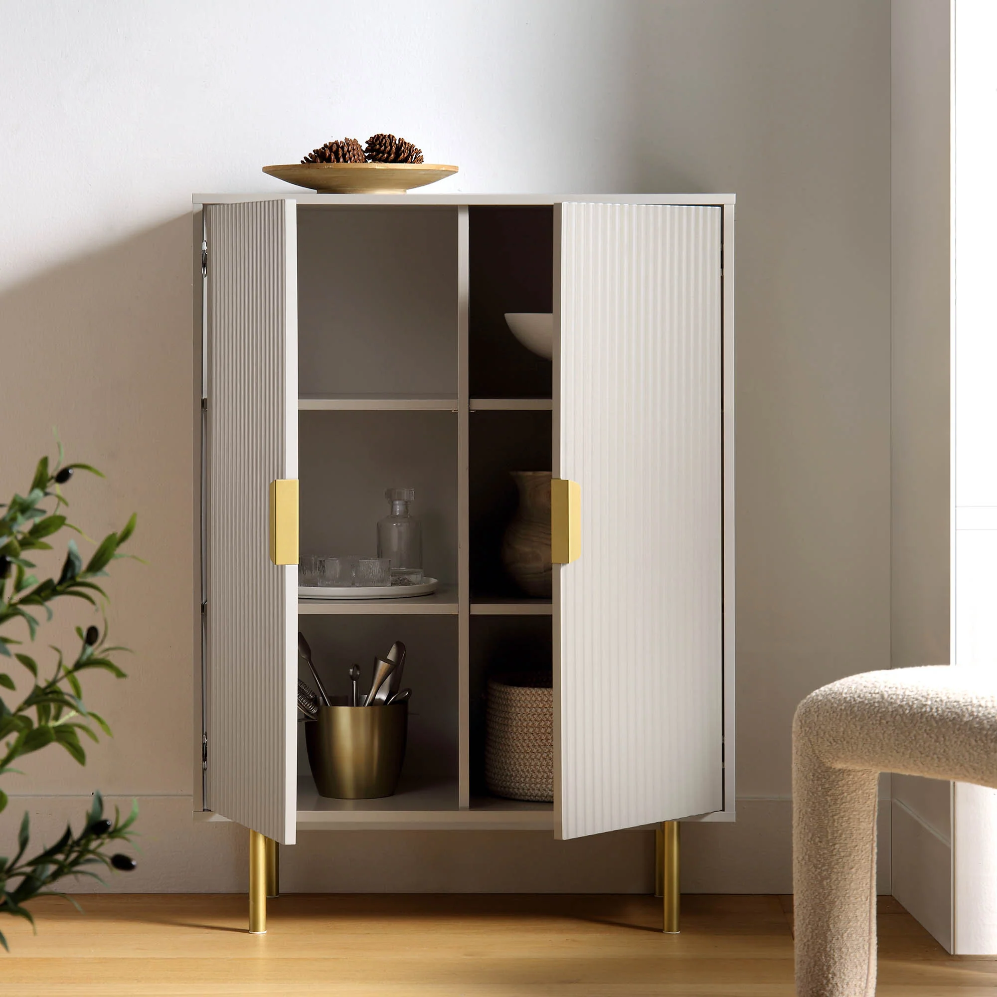 Richmond Ridged Highboard Storage Cabinet, Matte Taupe - Image 3
