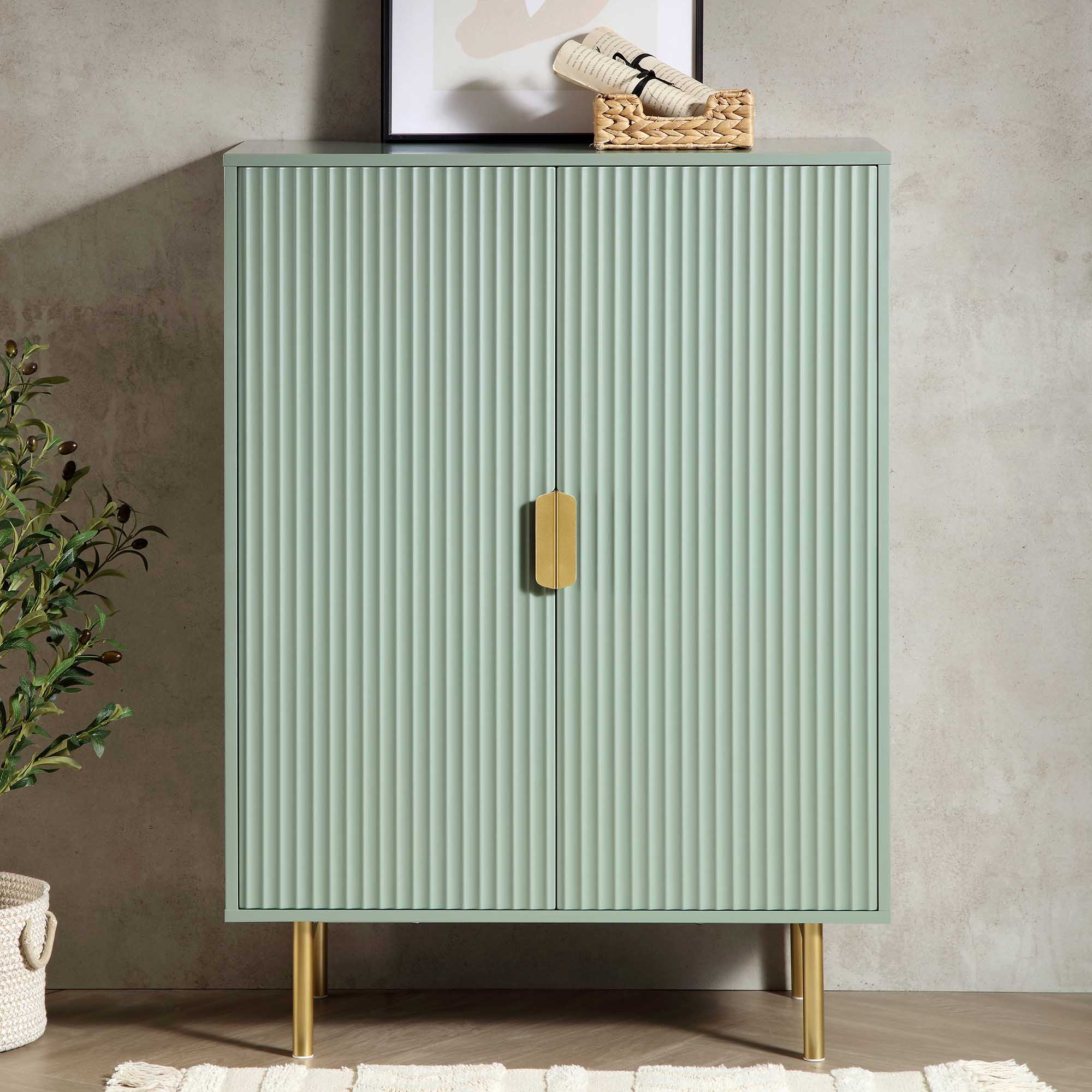 Richmond Ridged Highboard Storage Cabinet, Matte Sage Green - Image 2