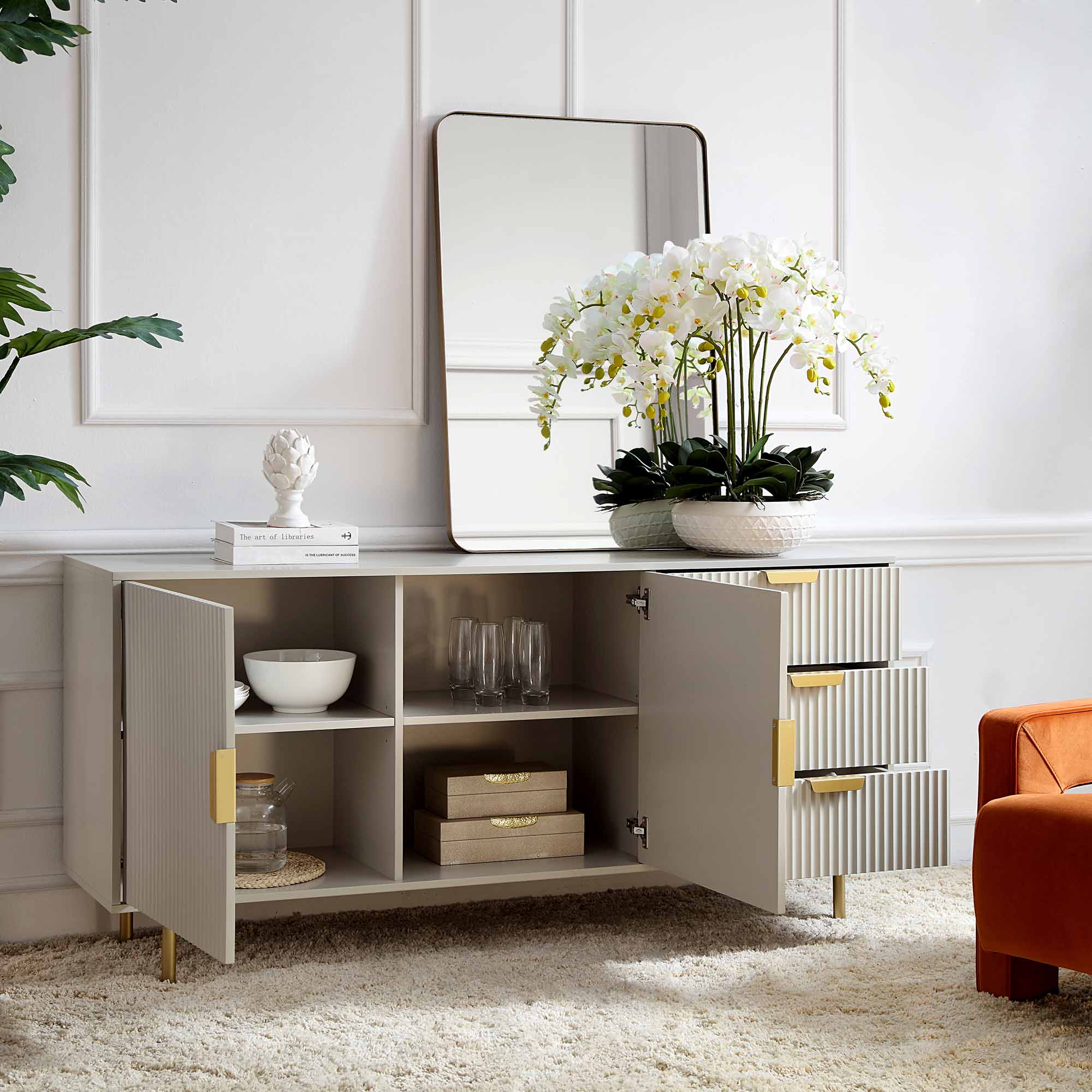 Richmond Ridged Large Sideboard, Matte Taupe - Image 3