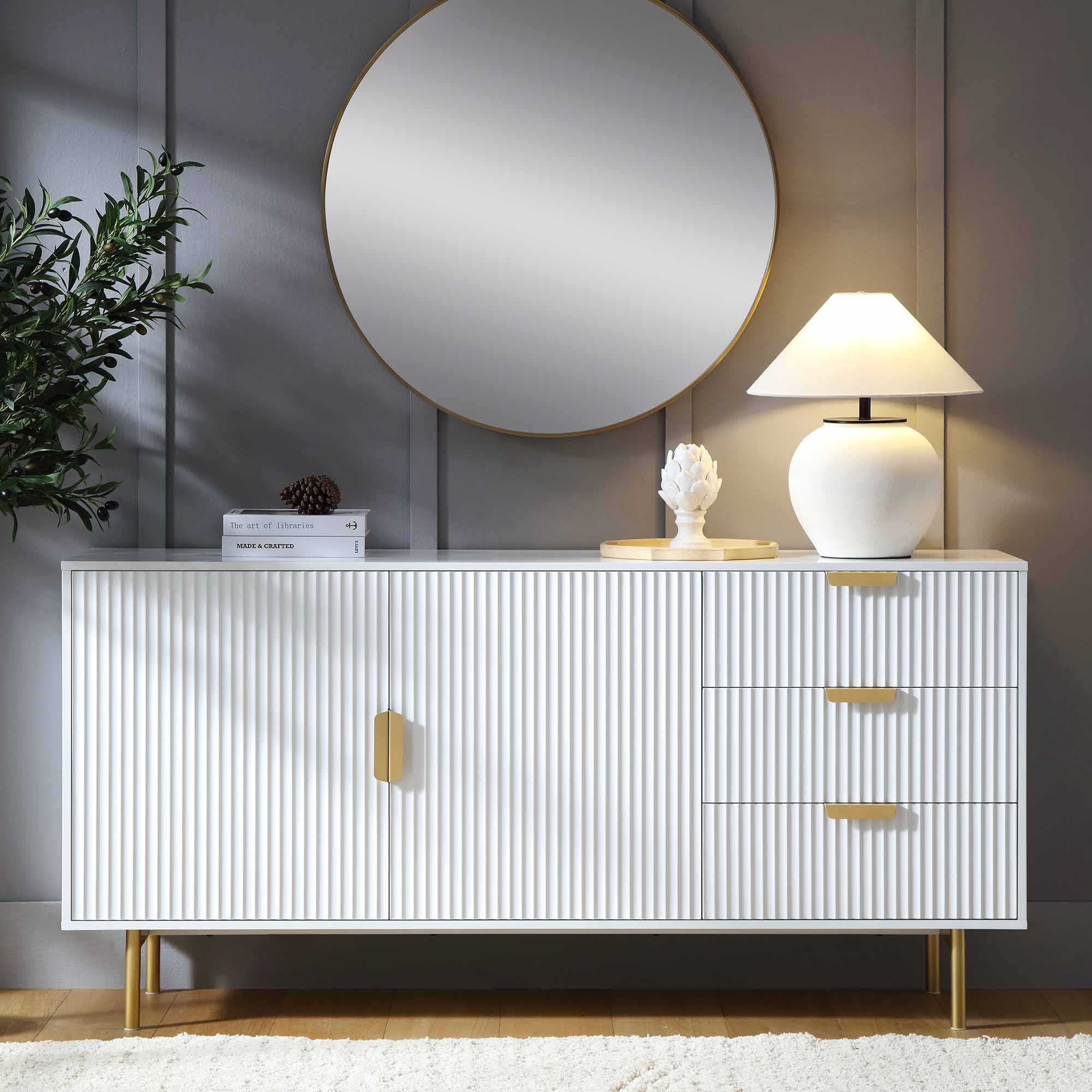 Richmond Ridged Large Sideboard, Matte White - Image 2