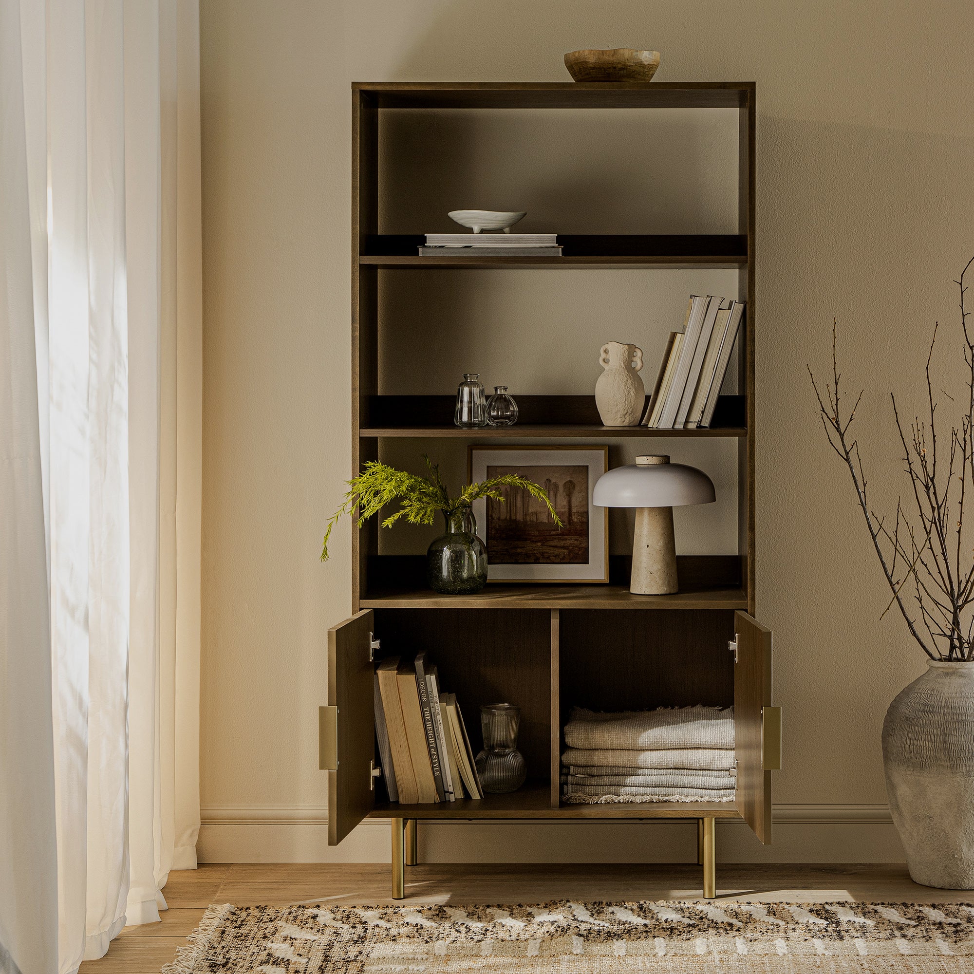 Richmond Ridged Tall Bookcase with Doors, Dark Ash - Image 3