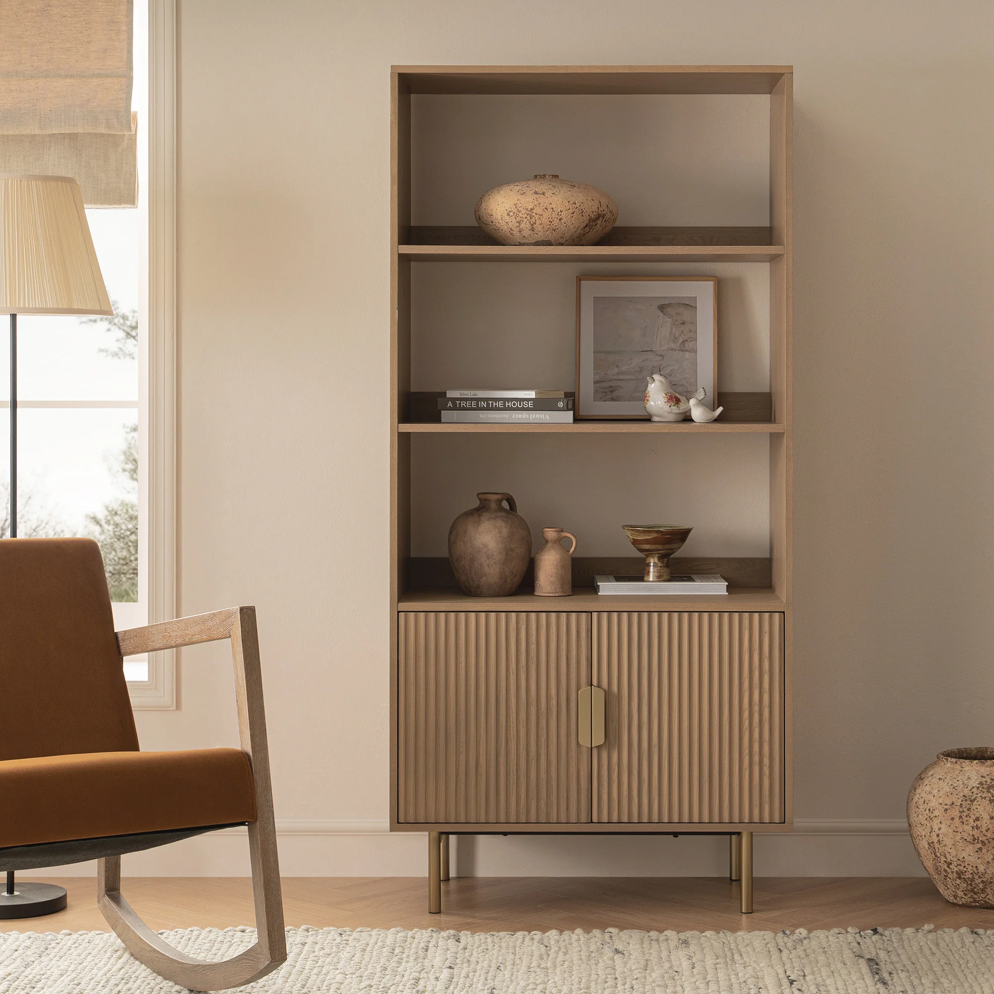 Richmond Ridged Tall Bookcase with Doors, Light Ash - Image 2