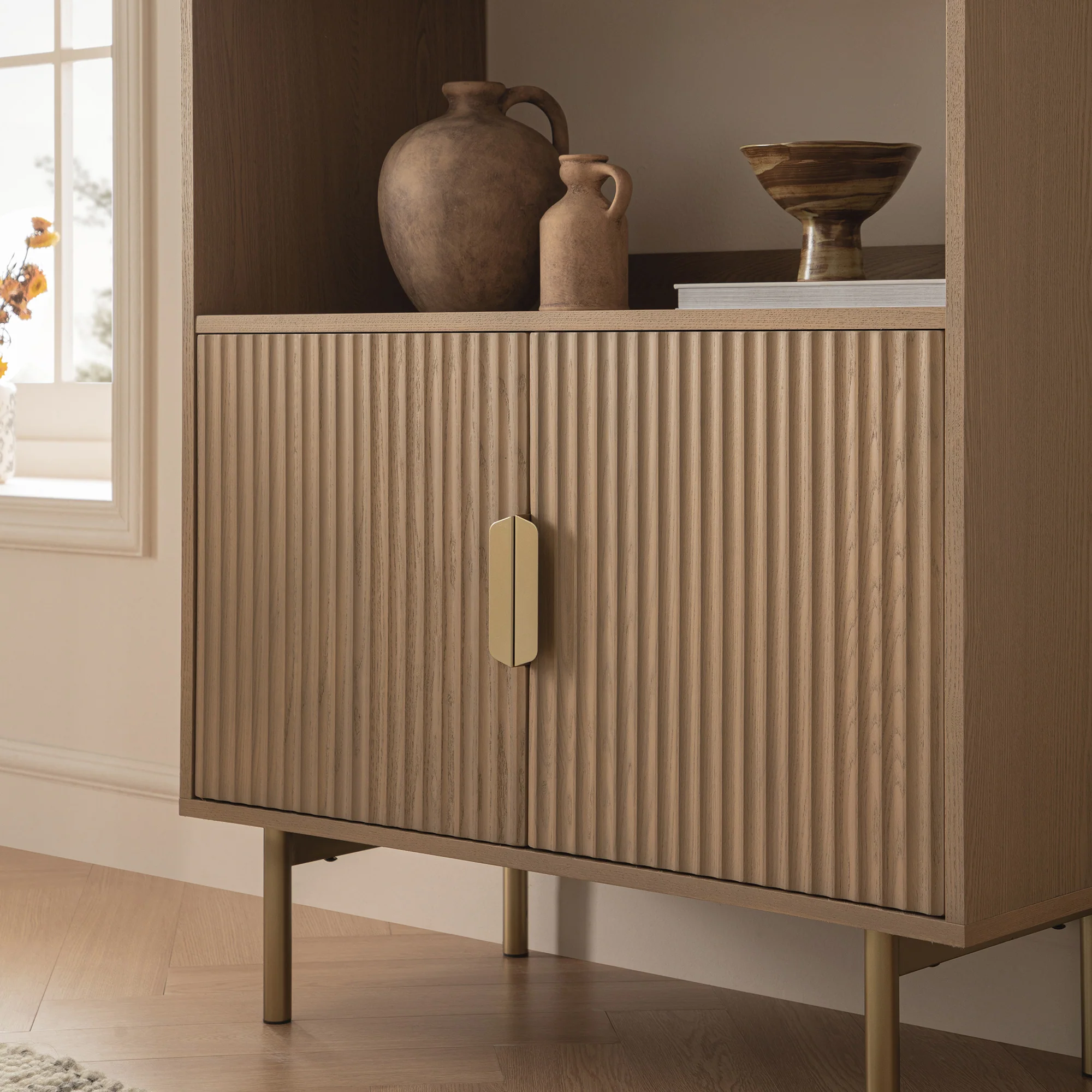 Richmond Ridged Tall Bookcase with Doors, Light Ash - Image 3