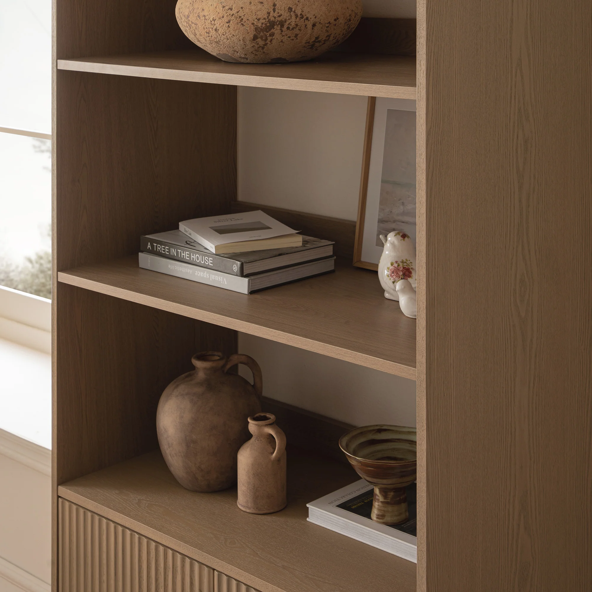 Richmond Ridged Tall Bookcase with Doors, Light Ash - Image 5