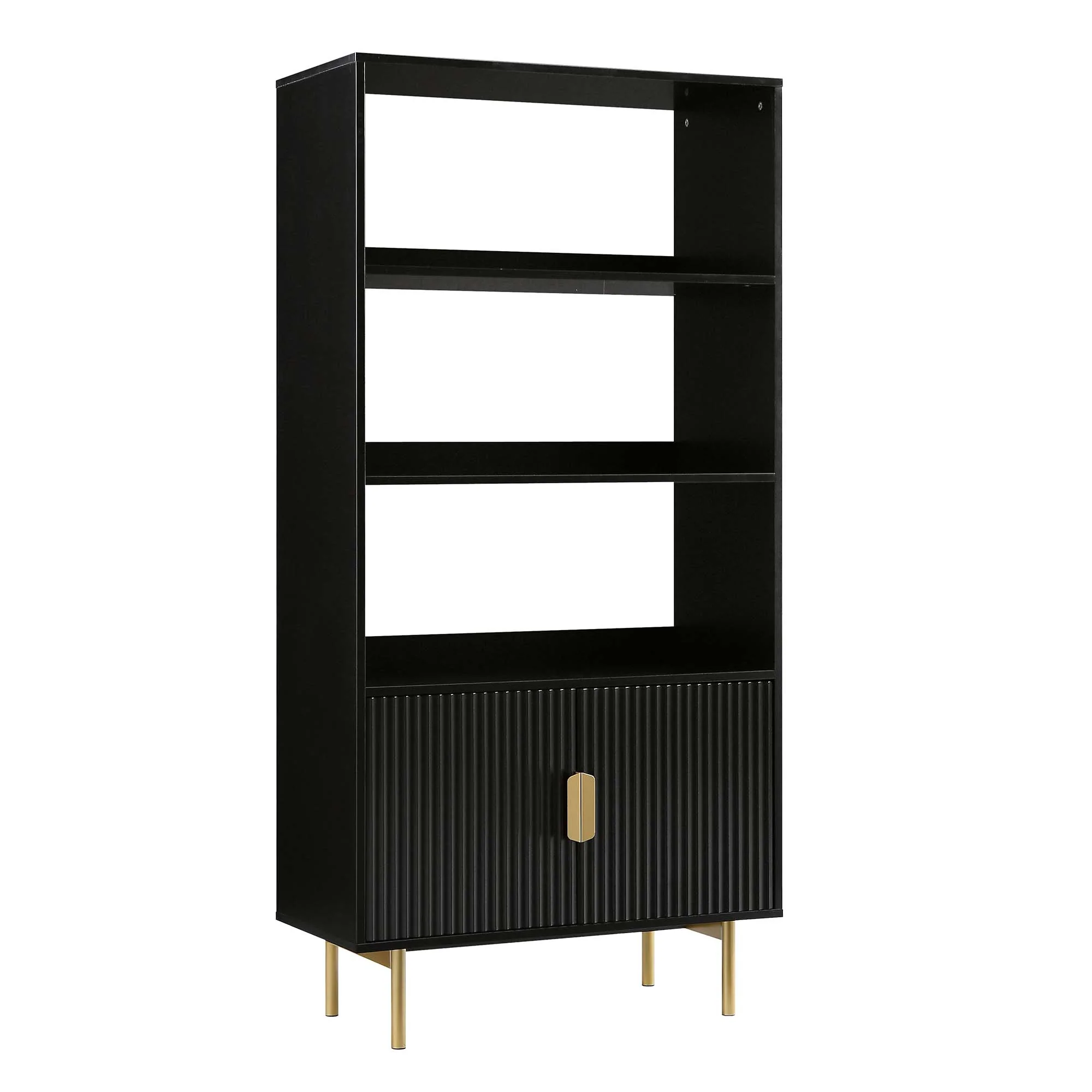 Richmond Ridged Tall Bookcase with Doors, Matte Black - Image 5