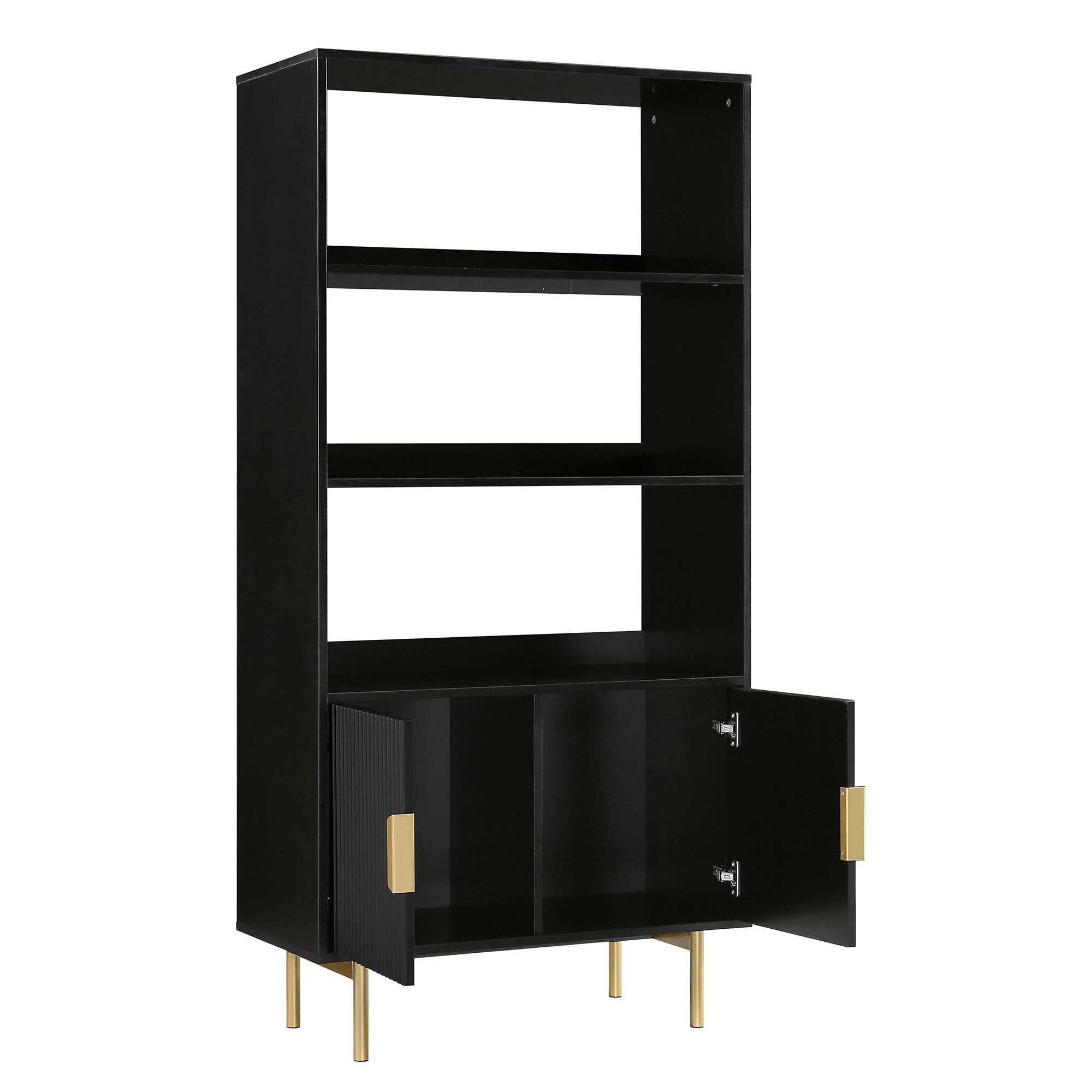 Richmond Ridged Tall Bookcase with Doors, Matte Black - Image 7