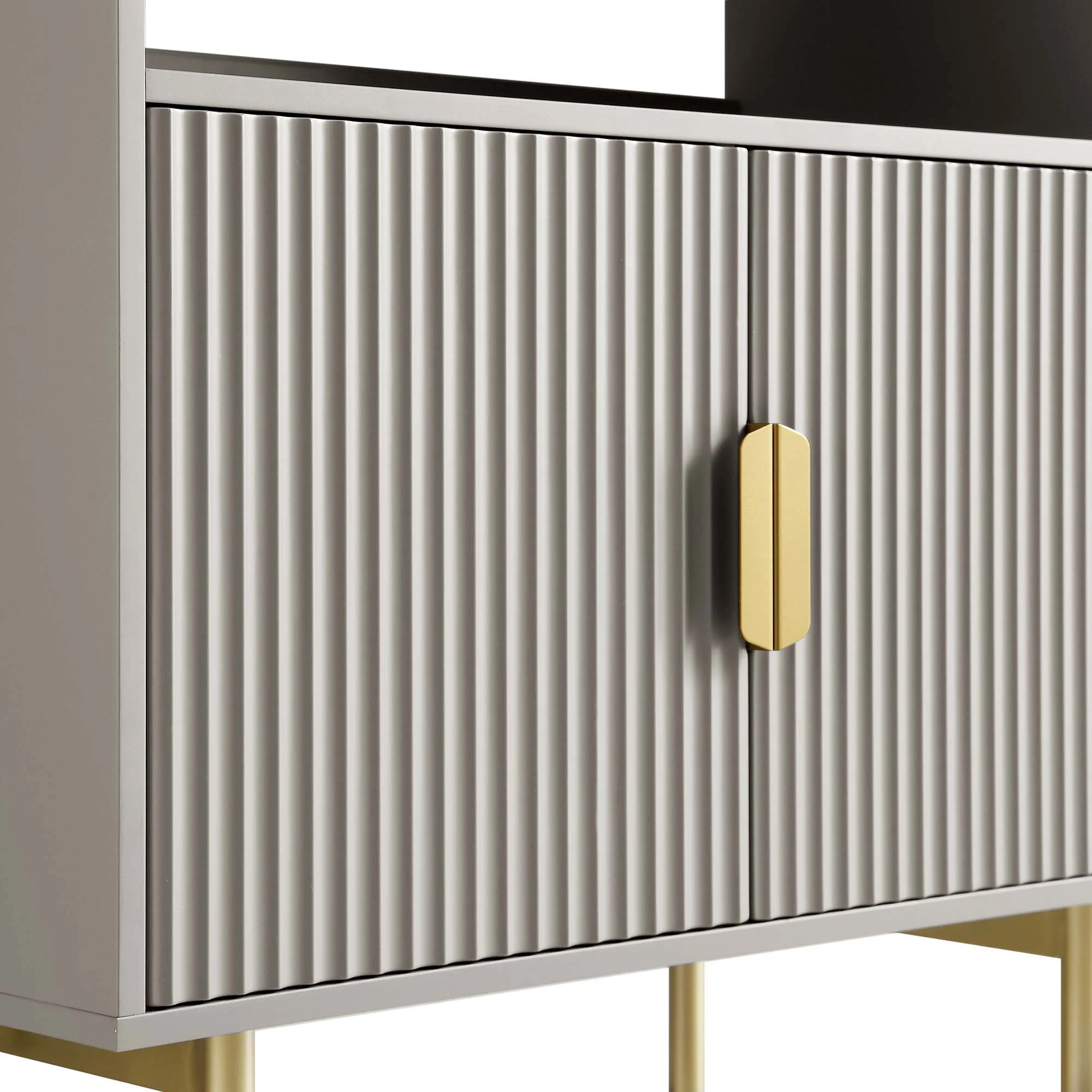 Richmond Ridged Tall Bookcase with Doors, Matte Taupe - Image 10