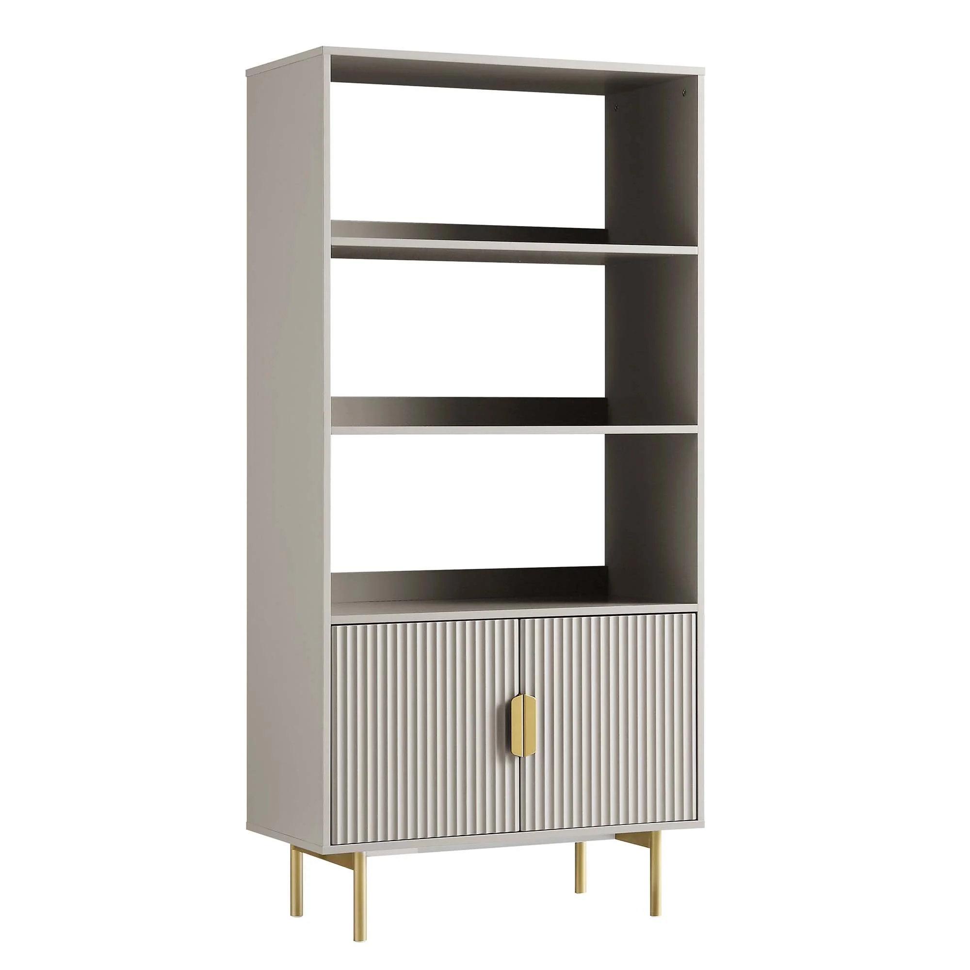 Richmond Ridged Tall Bookcase with Doors, Matte Taupe - Image 5