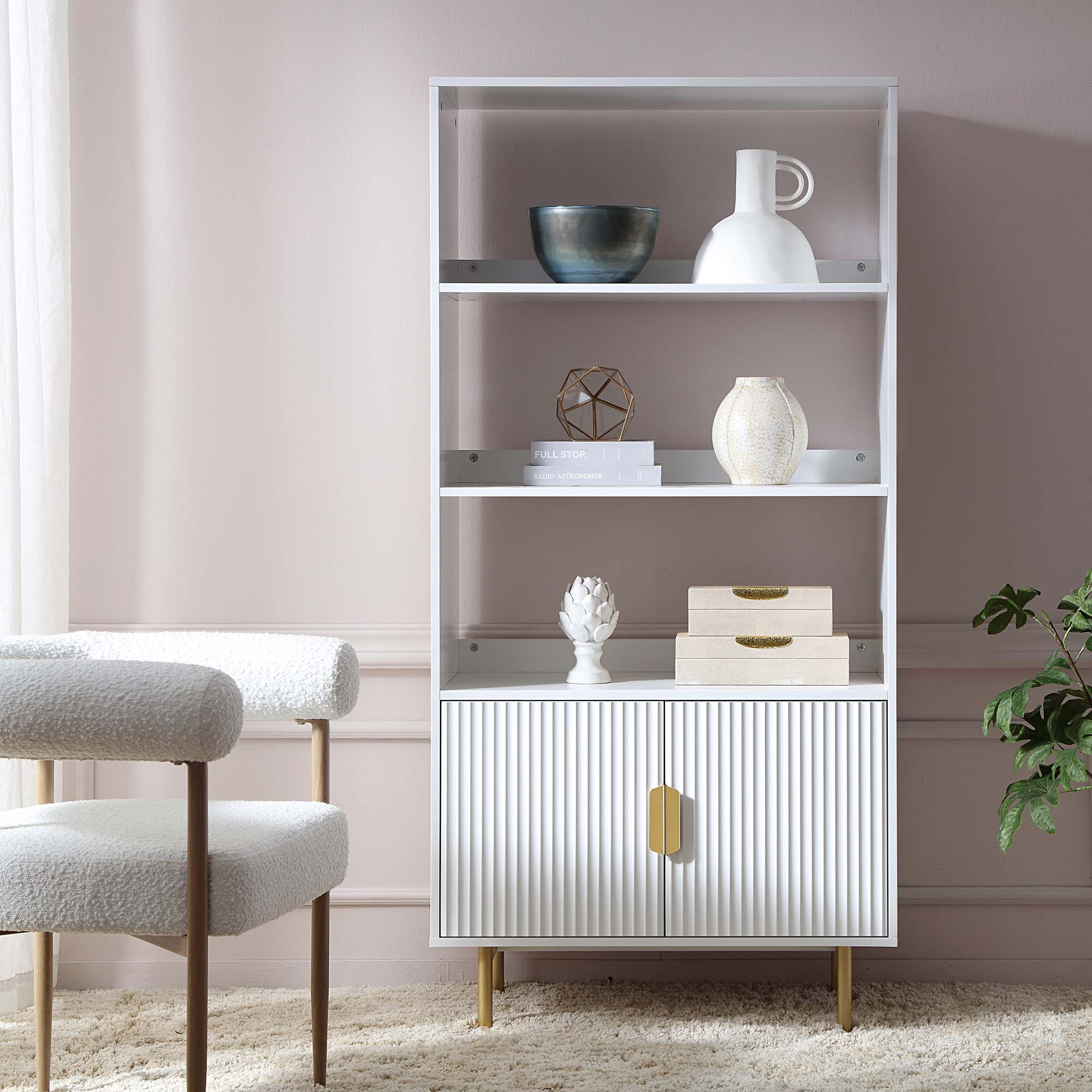 Richmond Ridged Tall Bookcase with Doors, Matte White - Image 2