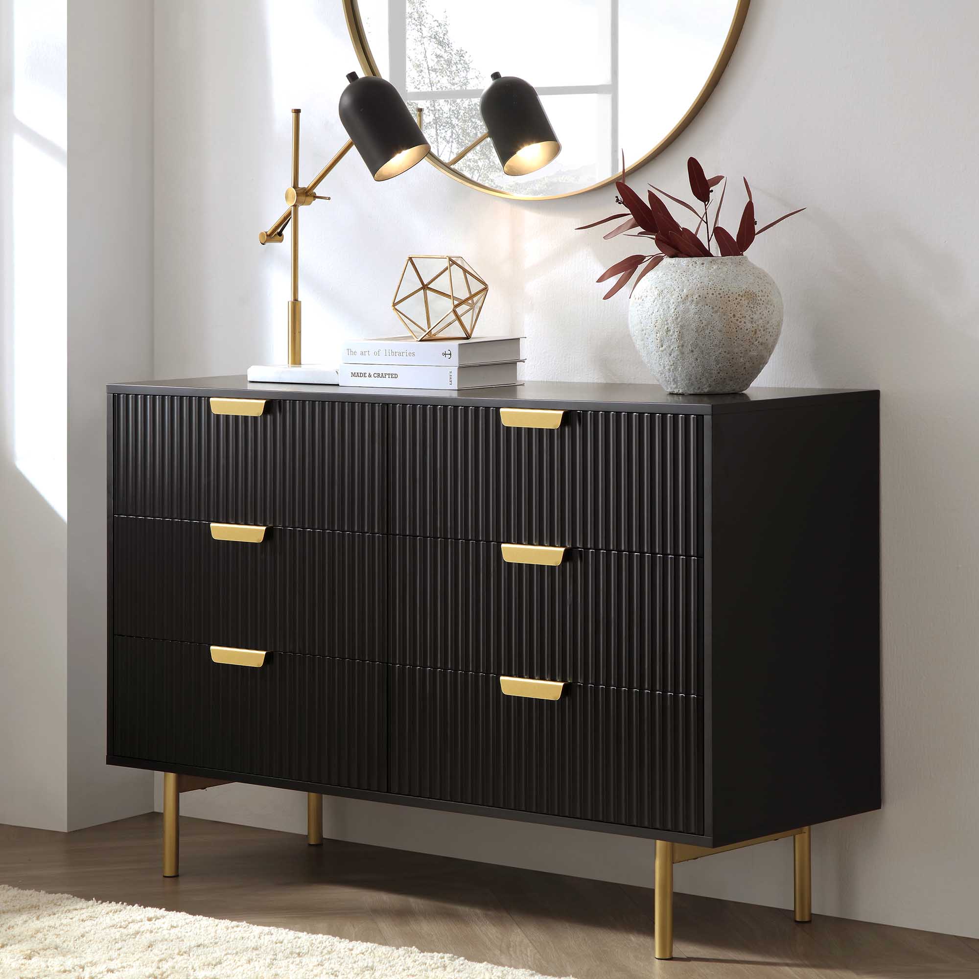 Richmond Ridged Wide Chest of 6 Drawers, Matte Black - Image 2