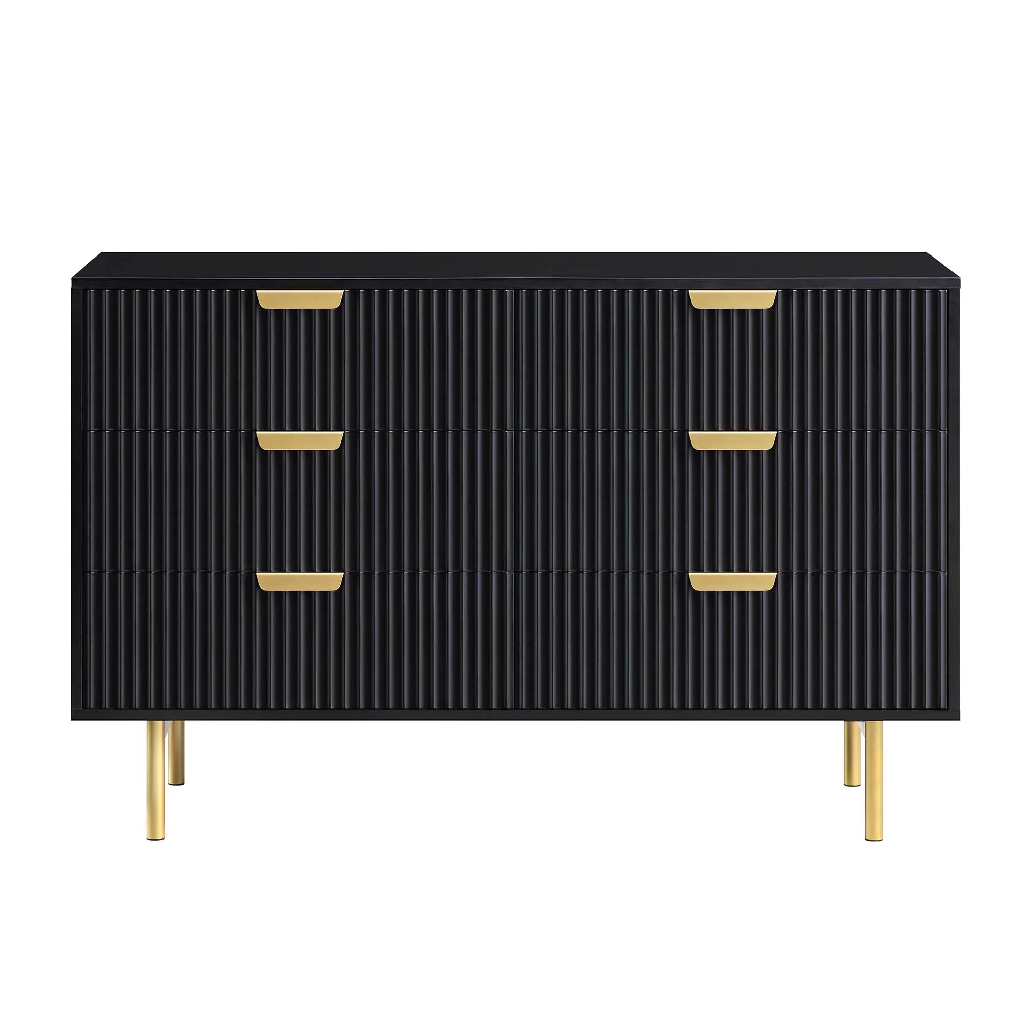 Richmond Ridged Wide Chest of 6 Drawers, Matte Black - Image 3