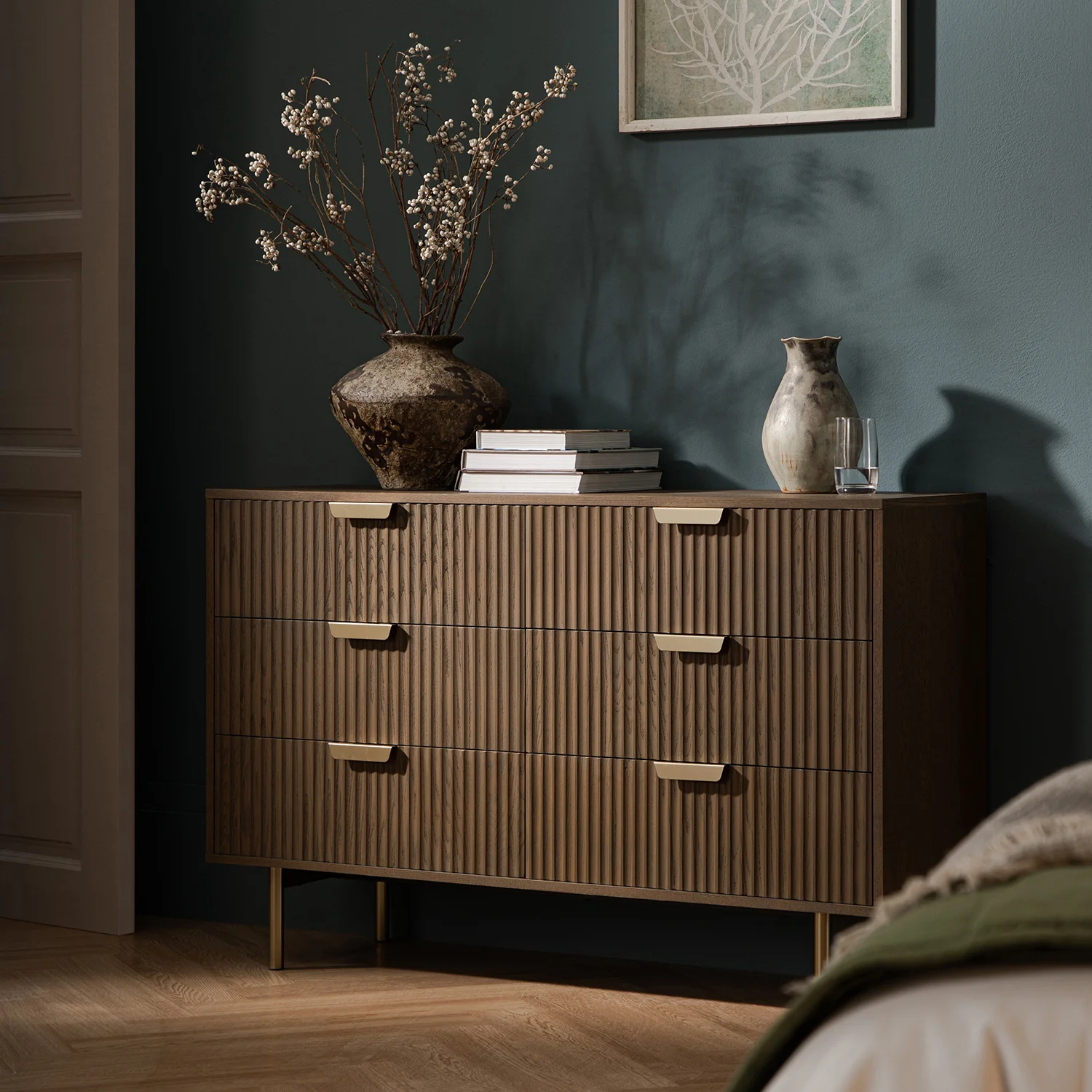 Richmond Ridged Wide Chest of 6 Drawers, Dark Ash - Image 2