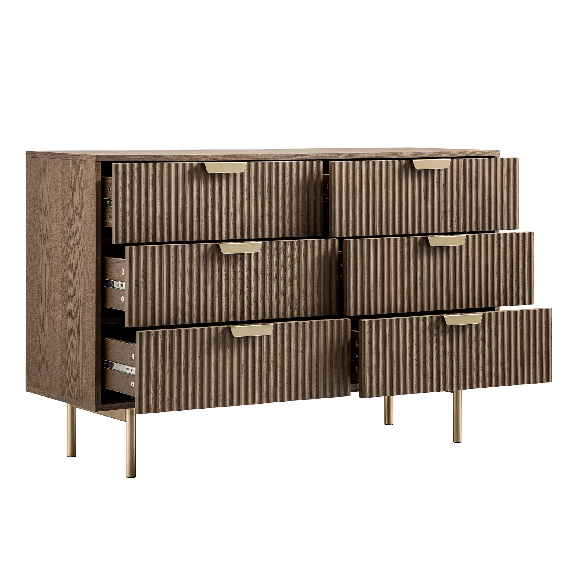 Richmond Ridged Wide Chest of 6 Drawers, Dark Ash - Image 9