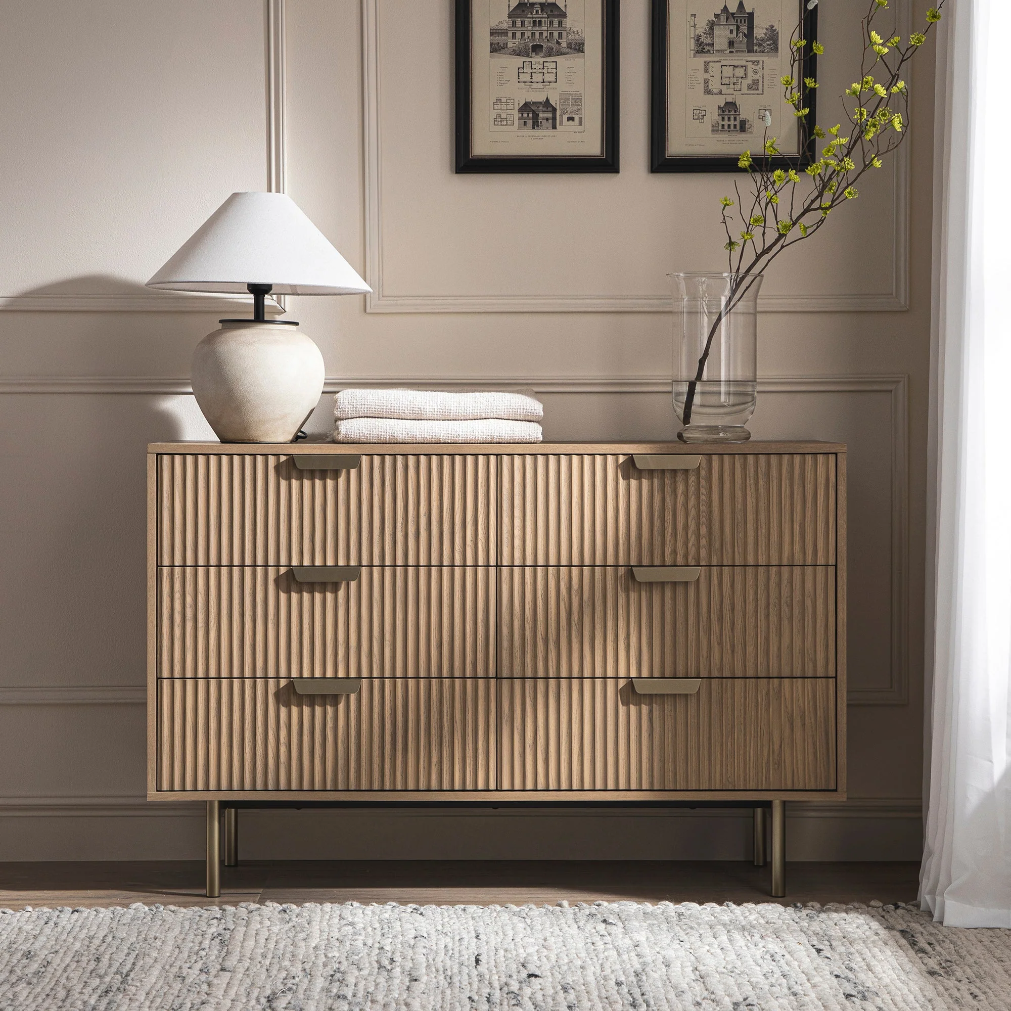 Richmond Ridged Wide Chest of 6 Drawers, Light Ash - Image 2