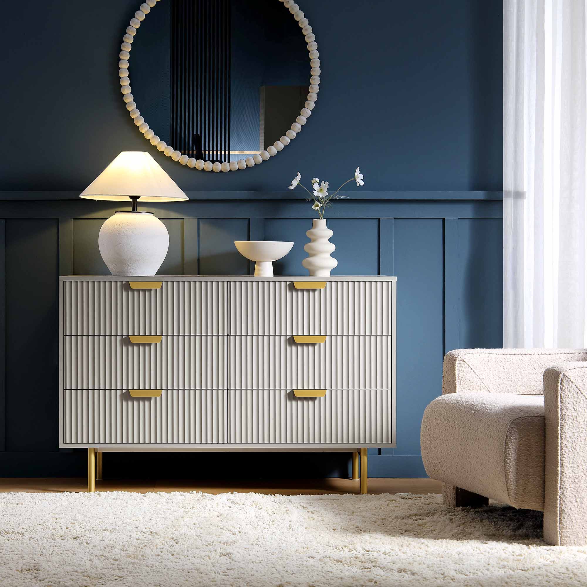 Richmond Ridged Wide Chest of 6 Drawers, Matte Taupe - Image 2