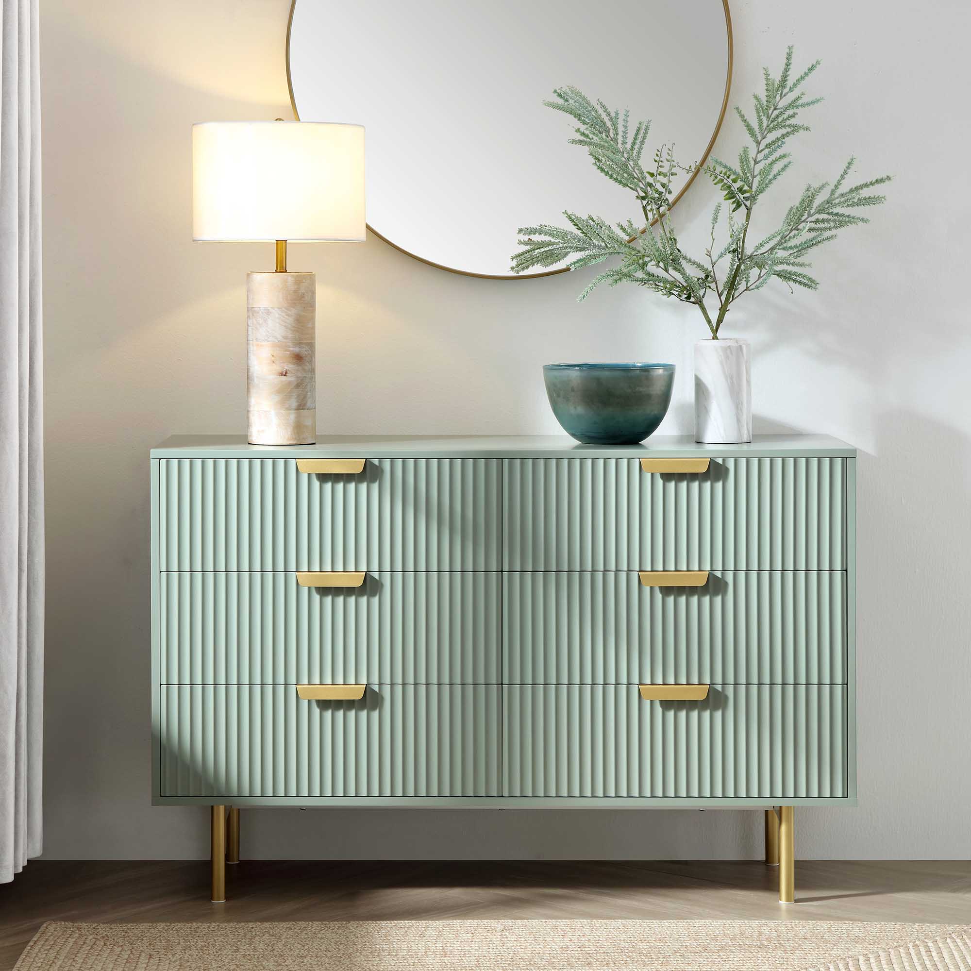 Richmond Ridged Wide Chest of 6 Drawers, Matte Sage Green - Image 2