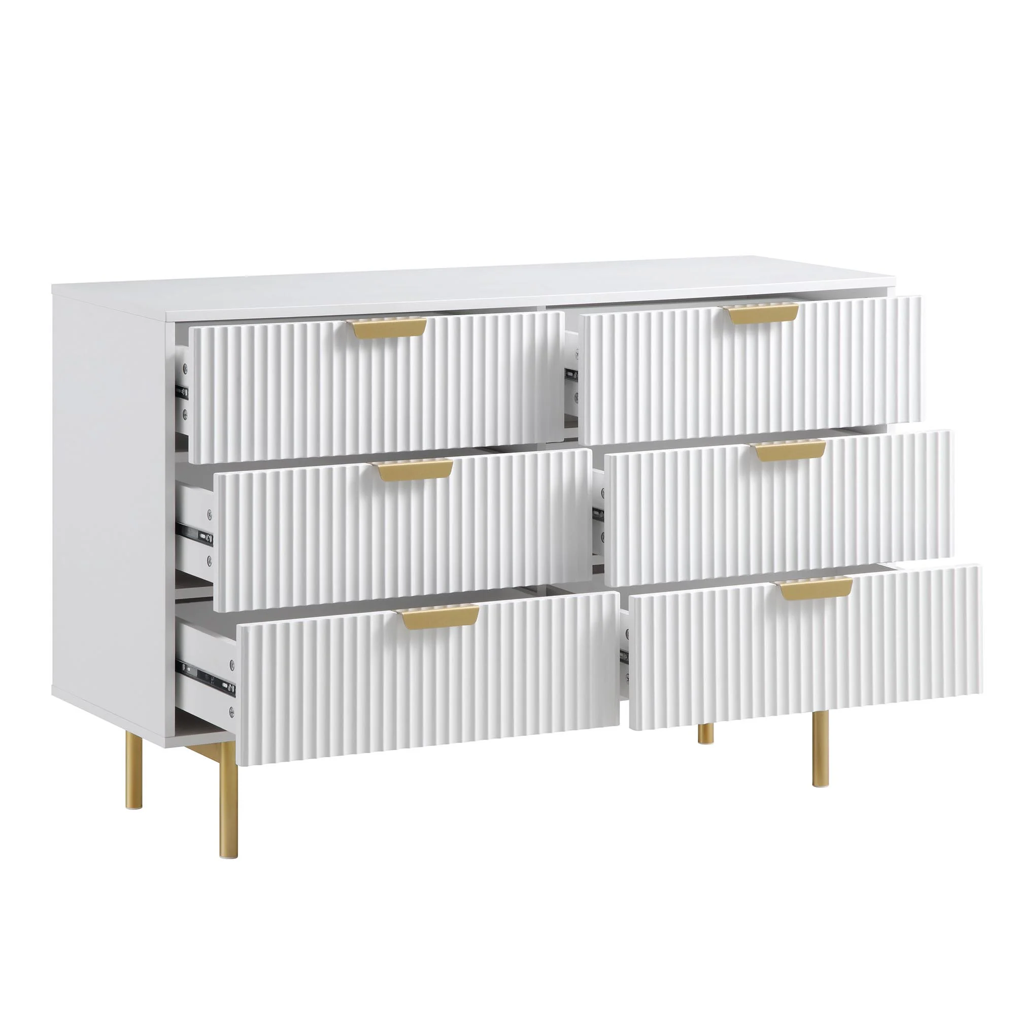 Richmond Ridged Wide Chest of 6 Drawers, Matte White - Image 6