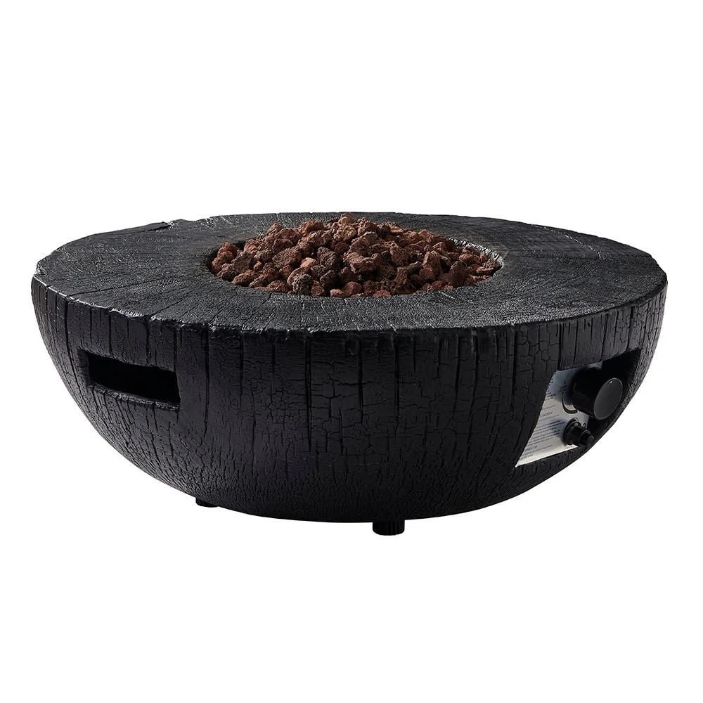 Round Outdoor Charred Wood Effect Concrete Gas Fire Bowl - Image 4