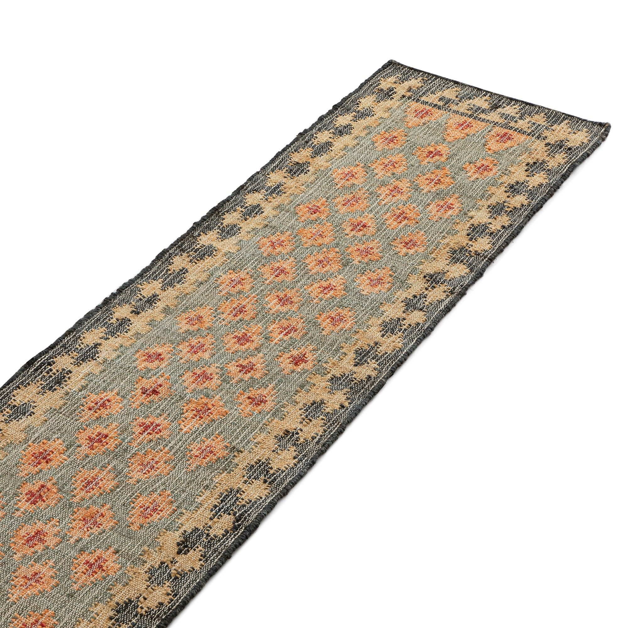 Safi Kilim Traditional Handwoven Jute & Cotton Deep Orange and Blue Runner - Image 2