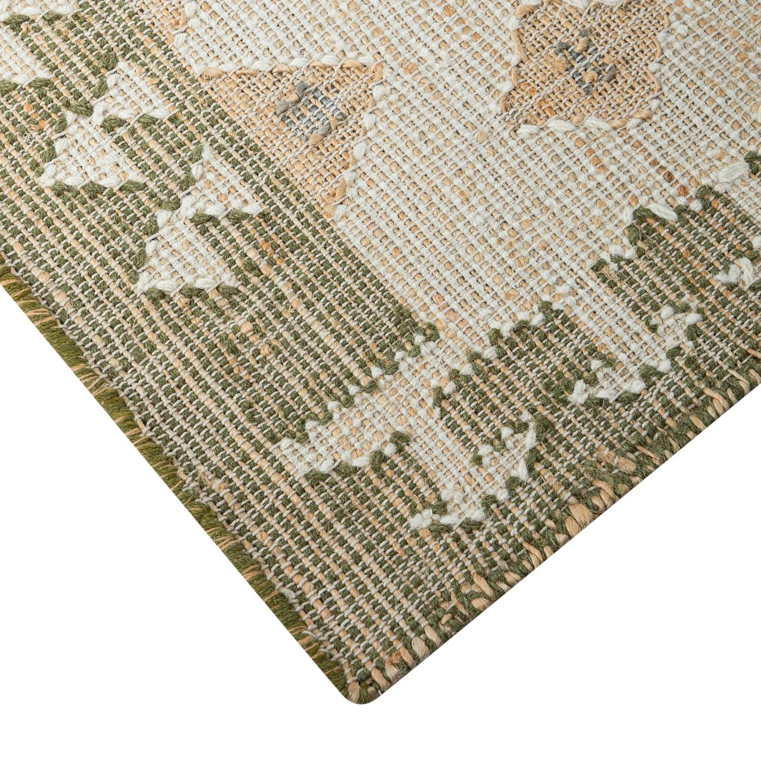 Safi Kilim Traditional Handwoven Jute & Cotton Natural & Olive Green Rug - Image 3