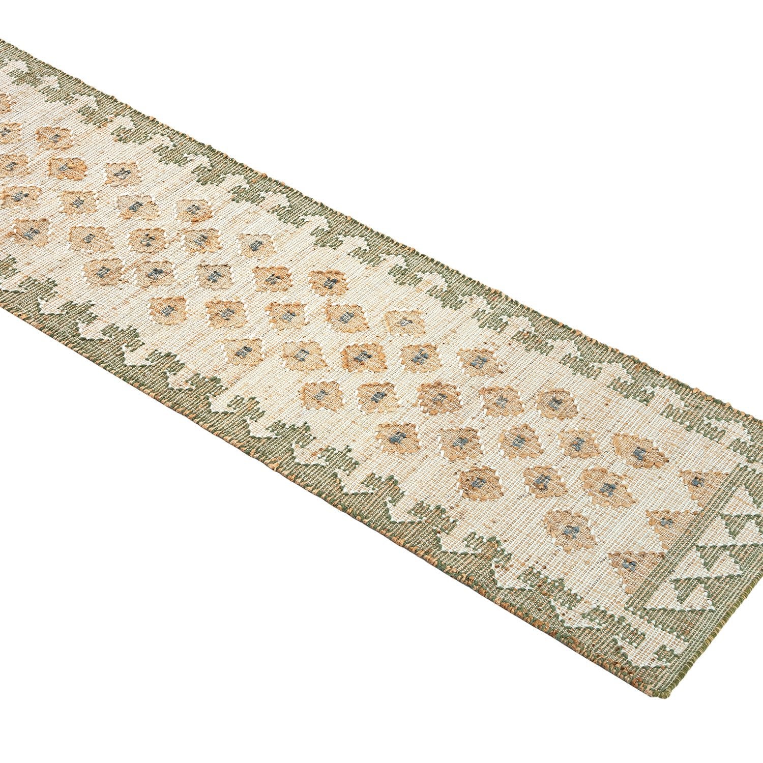 Safi Kilim Traditional Handwoven Jute & Cotton Natural & Olive Green Runner - Image 2